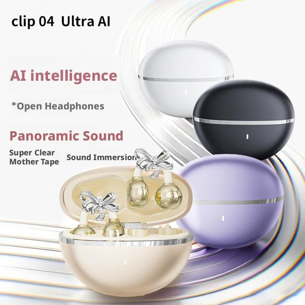 Clip-On Earbuds with Detachable Bow Earrings,Open-Ear Wireless Bluetooth 5.4 Headphones with Mic, Comfortable Fit & 72H Playtime Jewelry-Inspired Headphones for Women Gifts,Sports & Workouts (Black) image number 2