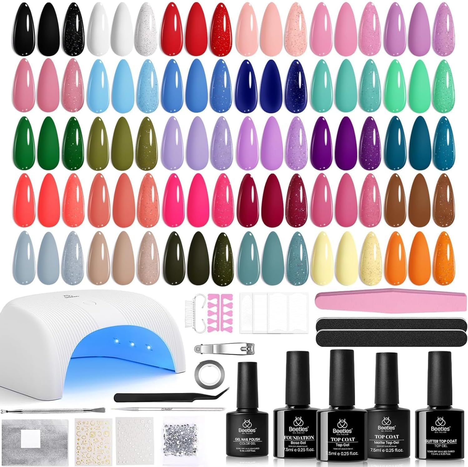 Beetles Gel Nail Polish Kit with U V Light - 32 Colours Four Seasons Glow Nail Polish Kit 54 Pcs with Base, Matte & Glossy Top Coat, Soak off DIY Manicure Starter Kit for Women and Teens image number 1