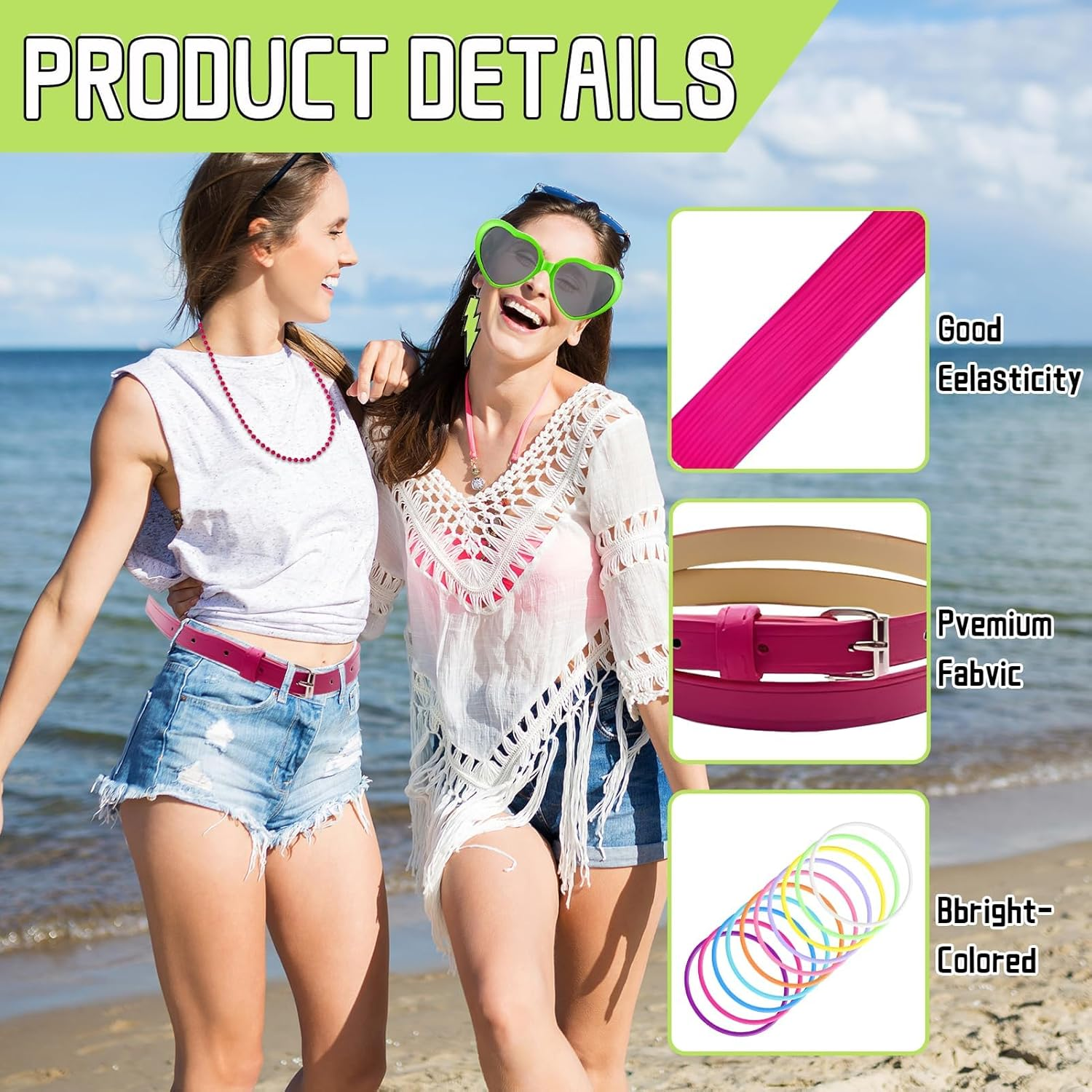 21PCS 1980S Girl'S Clothing and Accessory Set, 1980S Party Accessories, T - Shirt Printed with 80S Elements Matched with Necklace, Fishnet Gloves, Etc. for 80S Themed Party, Carnivals image number 6