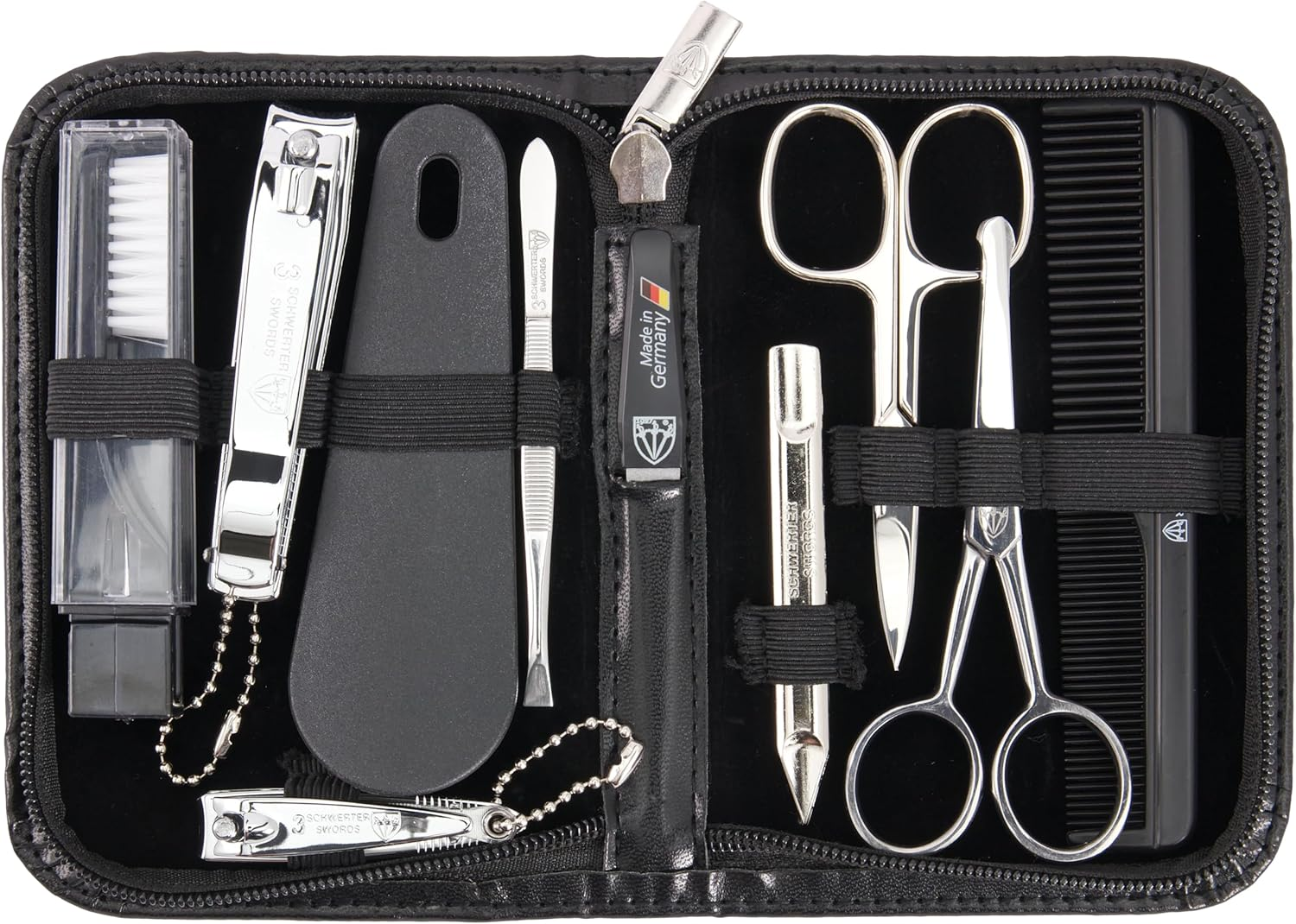 3 Swords Germany - Brand Quality 10 Piece Manicure Pedicure Grooming Kit Set for Professional Finger & Toe Nail Care Tweezers File Clipper Fashion Leather Case in Gift Box, Made by 3 Swords (01610)