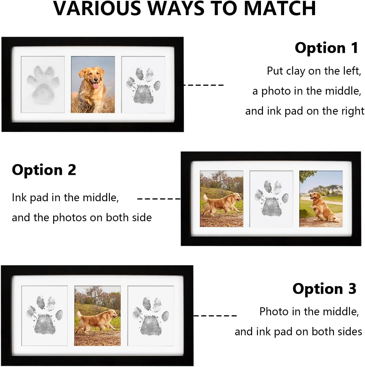 Dog Paw Print Photo Frame Kit with No Toxic Clay & No Mess Ink Pad, Wooden Pet Memorial Picture Frames, Dog Paw Print Kit Keepsake, Cat Paw Print Impression Kit, Memorial Gifts for Pet Lovers, Black, Paw Print Kit White Frame image number 6