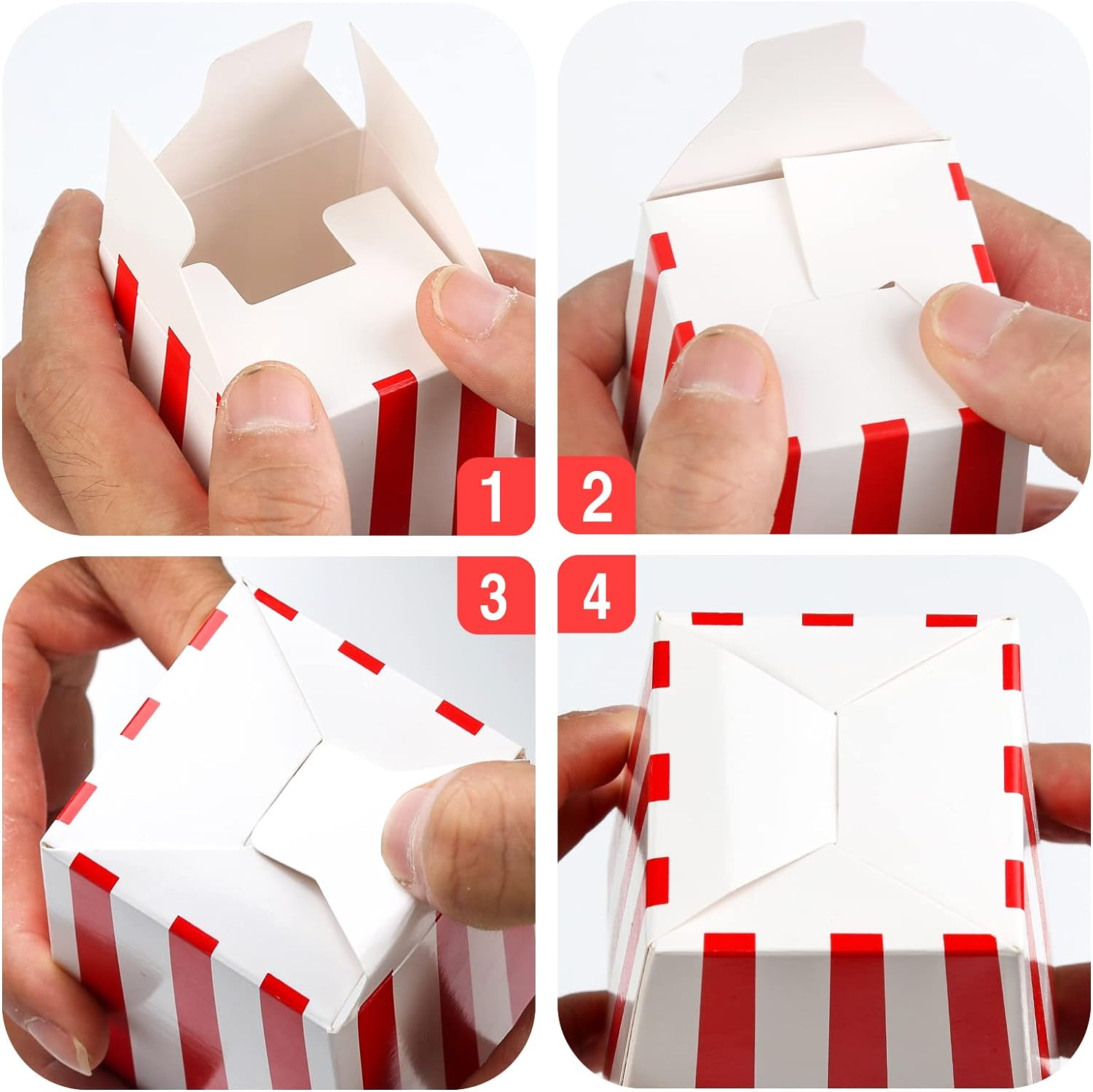 JOYSKY 26 Pcs Popcorn Boxes Red Small Candy Container Popcorn Bags Candy Boxes Paper Popcorn Bags Cardboard Red White Snack Boxes for Party Snacks Candies Popcorn Gift Bags Christmas (26) image number 6