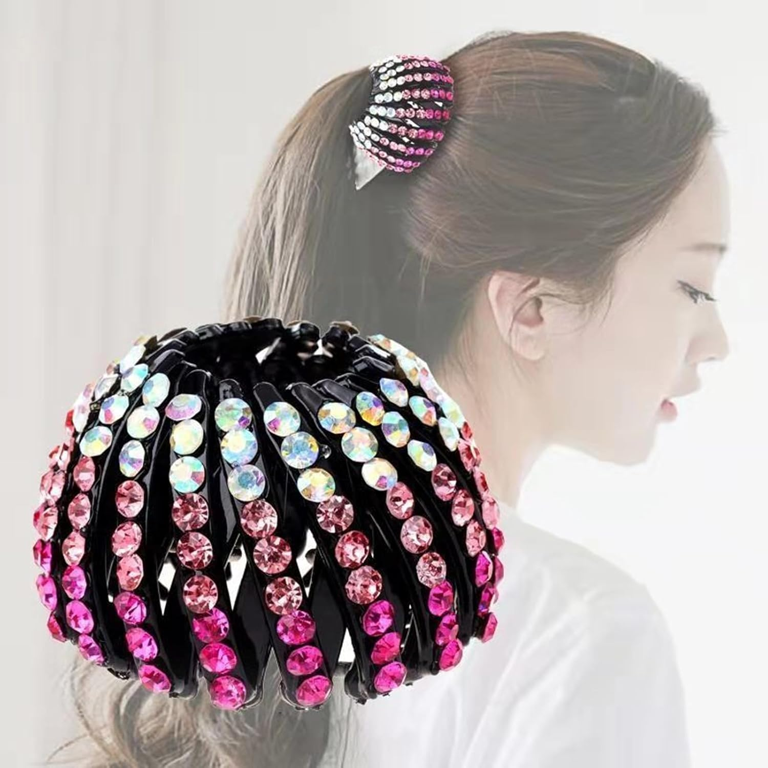 4 Pieces Vintage Bird Nest Hair Clips Rhinestone Expandable Bird Nest Hair Clips Geometric Extendable Hair Loops Ponytail Holder Clip for Girls and Women image number 4