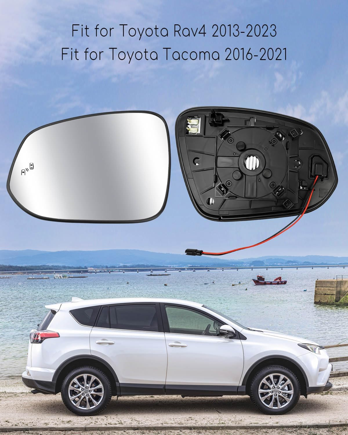 Side Mirror Glass with Blind Spot Detection Fits for Toyota RAV4 2013-2023 Tacoma 2016-2021, Left Driver Side Rearview Mirror Lens with Heat Defogging Backing Plate Replace 879610R100 TO1324129