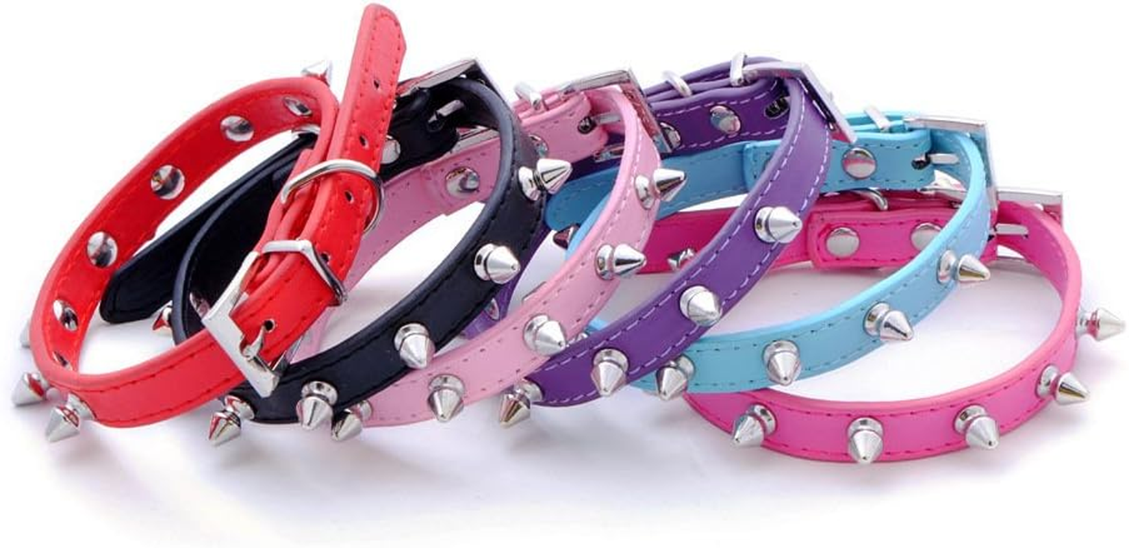 Serijoars Spiked Dog Collar Spiky Cat Collar PU Leather Adjustable Pet Collar Kitten Spiked Collar (S, Hot Pink)