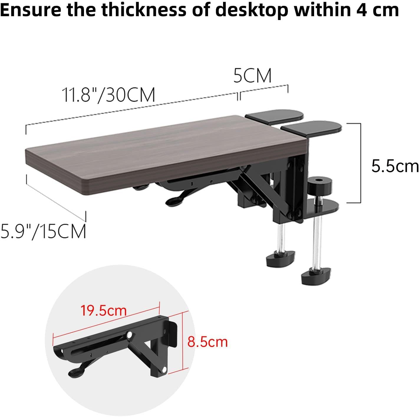 OUGIC Ergonomics Desk Extender Tray, 11.8"X5.9" Punch-Free Clamp On, Foldable Keyboard Drawer Tray, Table Mount Arm Wrist Rest Shelf, Computer Elbow Arm Support image number 2