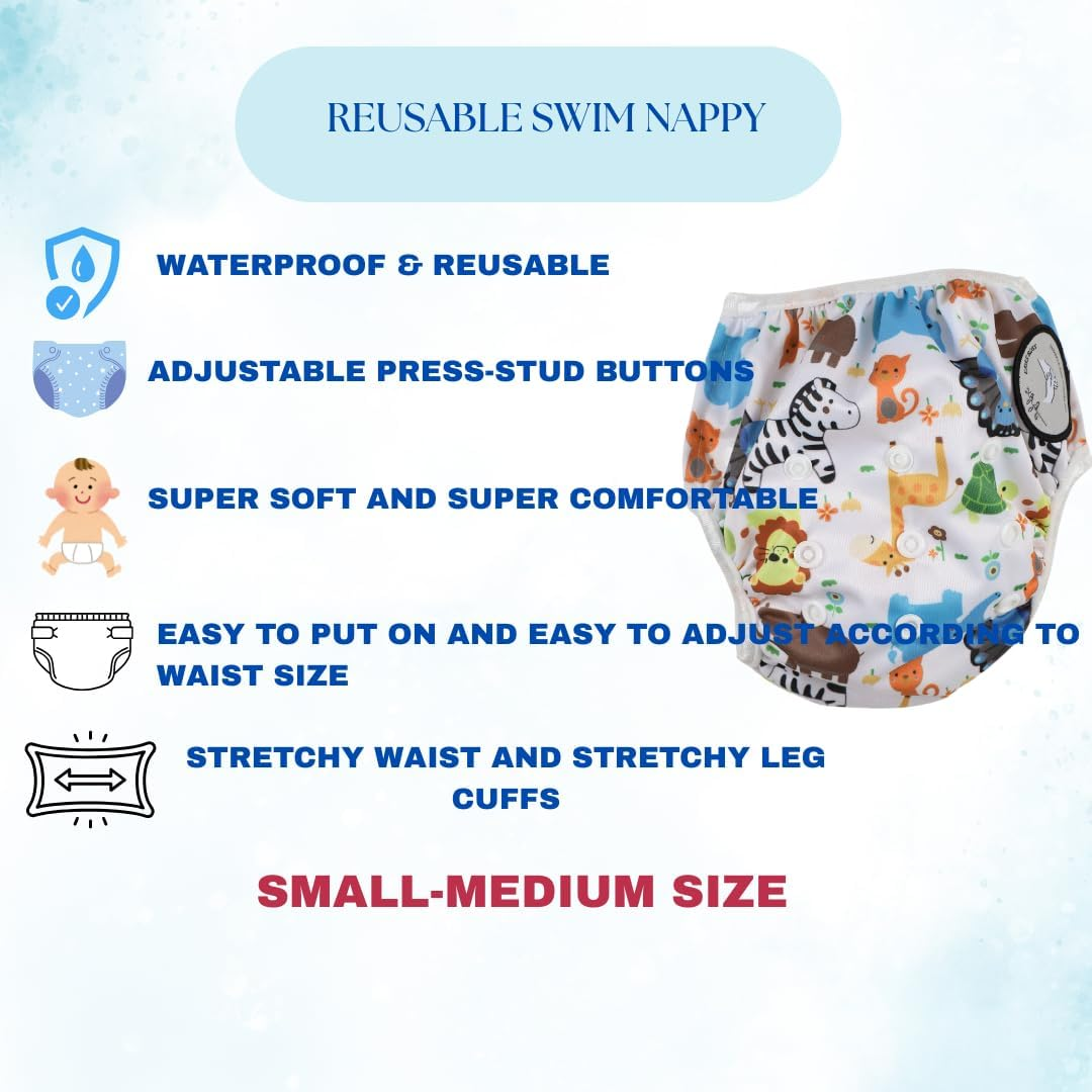 Eka'S Bliss Cuddles and Snuggles Swim Nappy Reusable Small to Medium Size Adjustable Swimming Diaper Washable Ideal for Boys and Girls Infant Toddlers and Babies, Pack of 2 image number 3