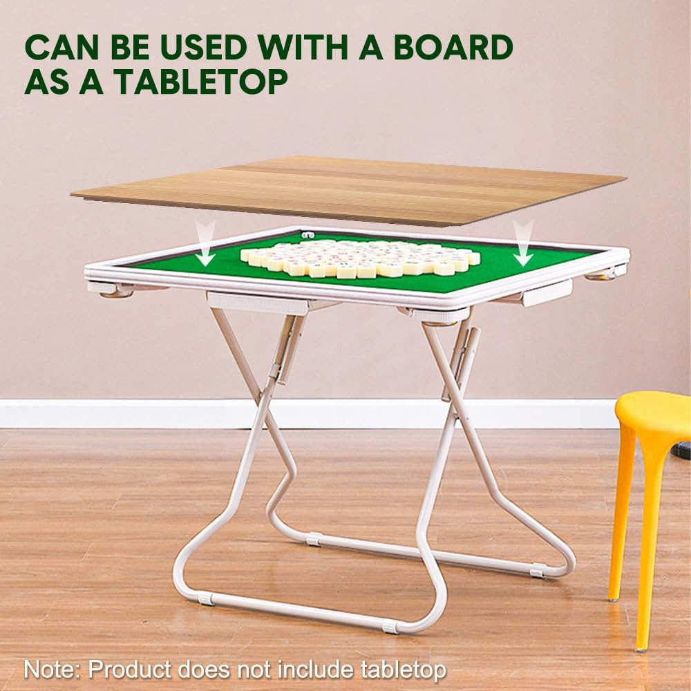 ALSTON Folding Mahjong Table 4 Players Square Mahjong Card Table Portable Game Table, Pink/Green Felt Surface with Cup Holders and Drawers, 88X88X73Cm (Green)