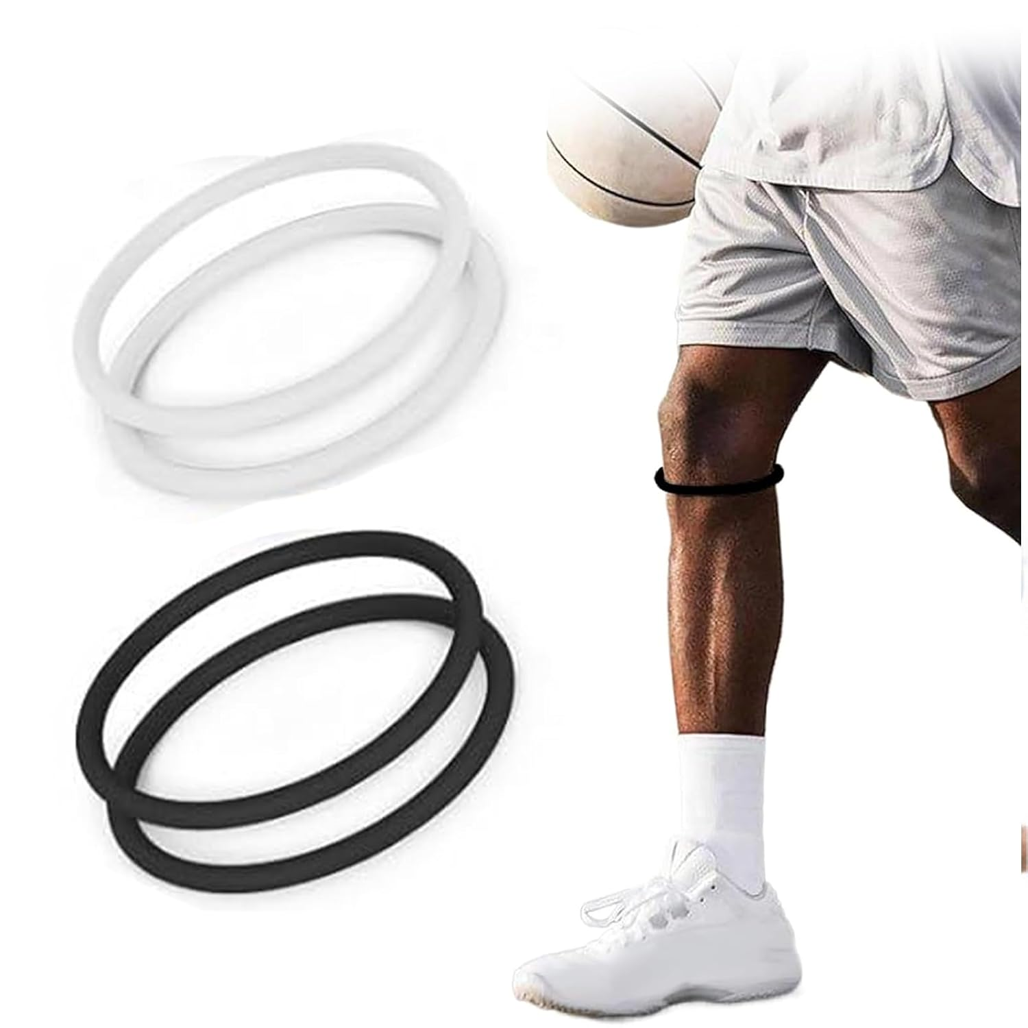 4 Pack Patella Knee Straps，For Pain Relief Patella Fine Bands for Knee Pain Relief, Flexible Knee Band & Patella Strap for Running, Basketball, Sports - Knee Stabilizer Rings for Men and Women. (Black & White)