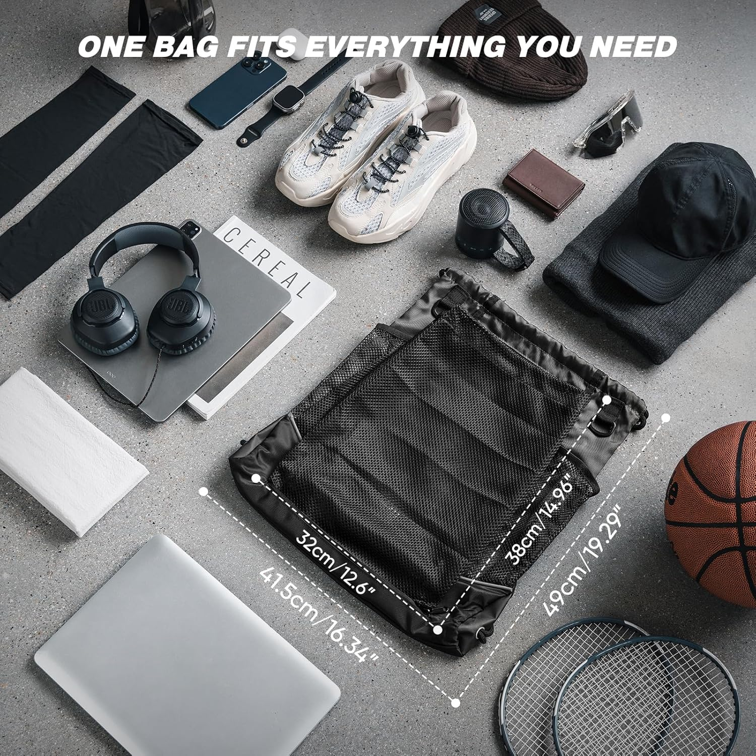 VULKIT Drawstring Backpack, Gym Bags for Men & Women with Large Front Mesh Pocket for Basketball Soccer Gears,Swim Bag - Blue image number 6