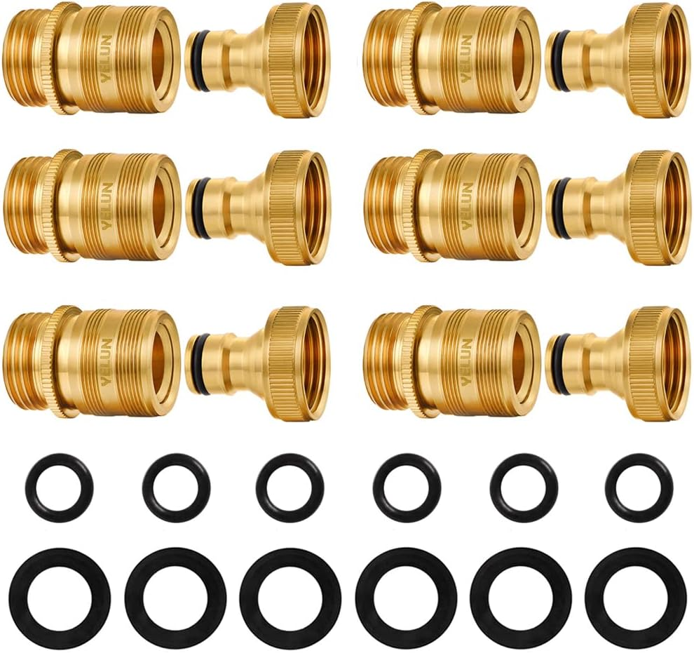 Garden Hose Quick Connect Solid Brass 3/4 Inch GHT External Thread Easy Connect Fittings No-Leak Water Hose Male Quick Connector and Female Product Adapters (6 SETS) - 3 Sets image number 7