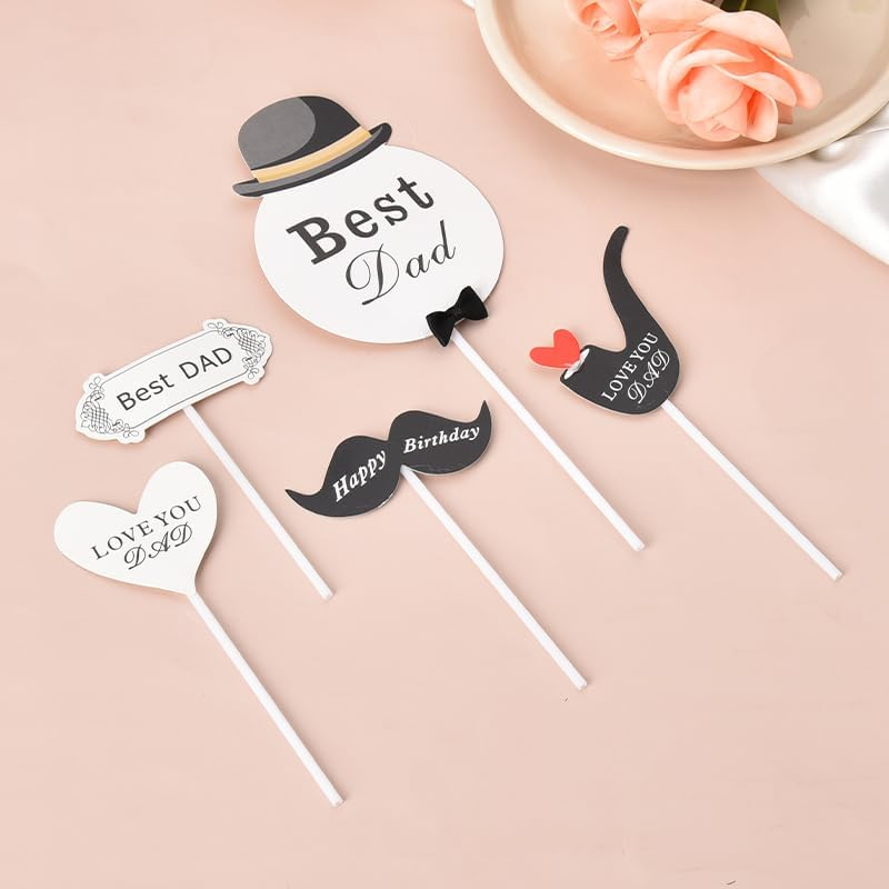 Best Dad Birthday Cake Topper and Decorations - Father'S Birthday Party Decor, Cupcake Toppers, Cake Picks for Daddy - Bday Cup Cake Toppers Birthday Supplies 9 Pcs image number 3