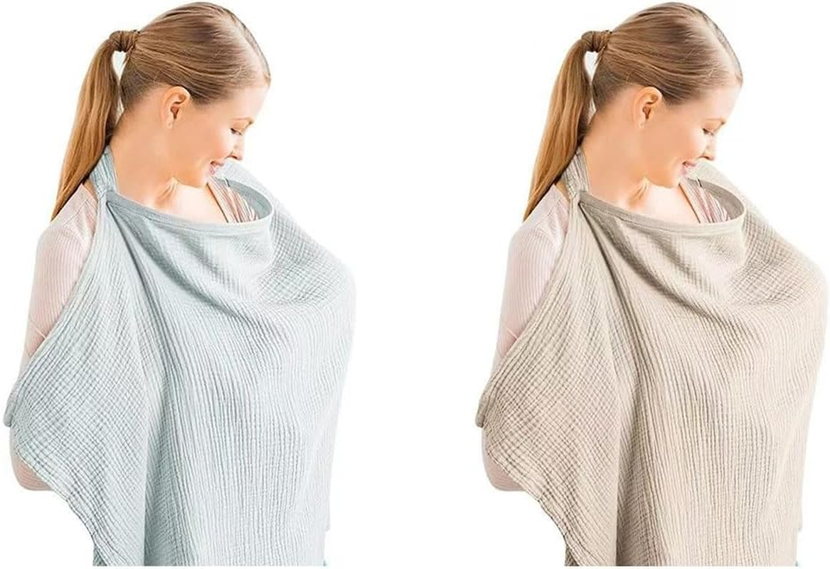 Nursing Cover for Breastfeeding, Organic Cotton Nursing Cover, Muslin Nursing Cover for Baby Breastfeeding, Multi-Use Stroller Cover Shawl Stylish Poncho, Multi-Use Carseat Canopy (2Pcs)