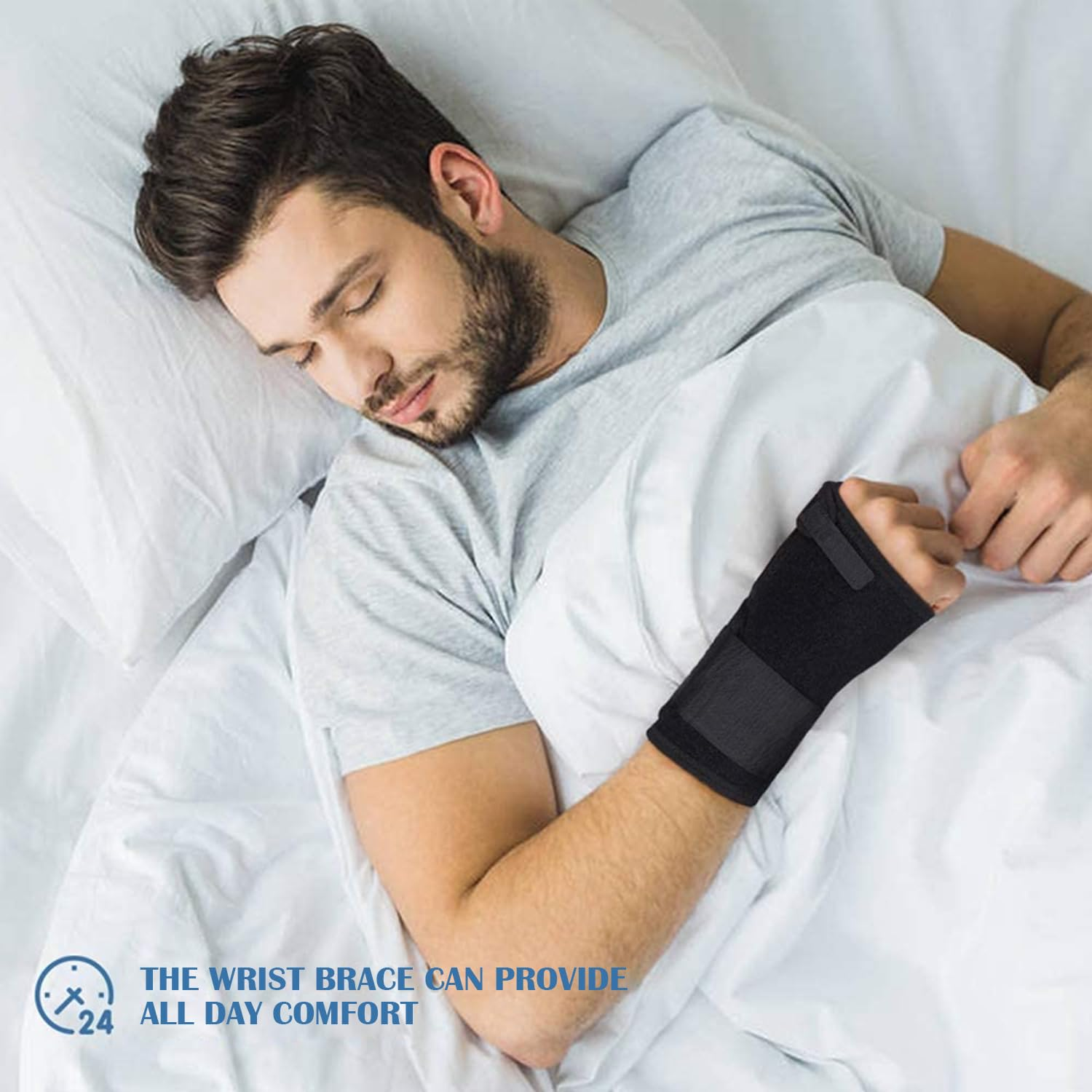 Wrist Support Hand Brace Band Carpal Gloves Tunnel Splint Arthritis Black (Left) image number 5