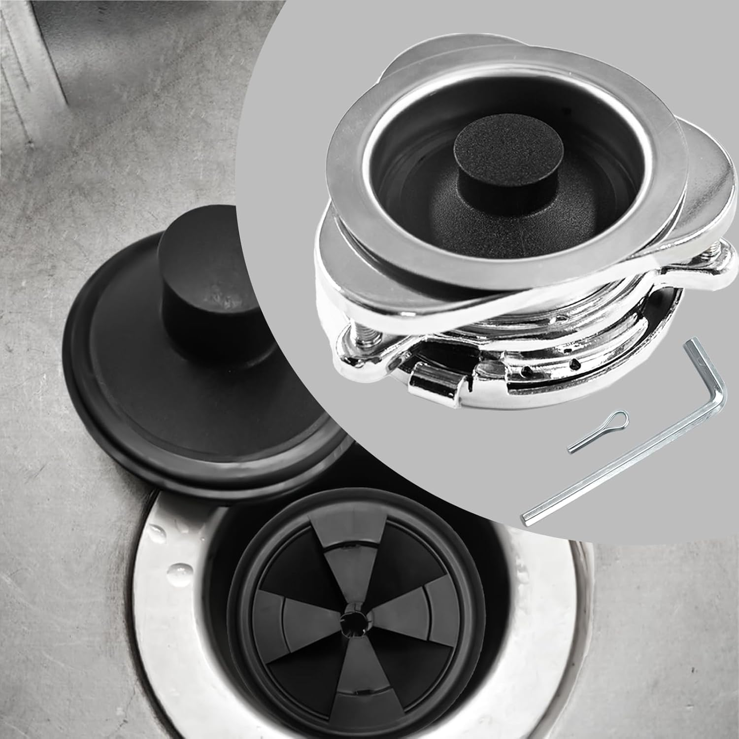 Garbage Disposal Flange Kit and Stopper for Insinkerator,3 Bolt Mount Stainless Steel Kitchen Sink Flange Parts with Stopper Compatible with Insinkerator Models Garbage Disposal image number 2