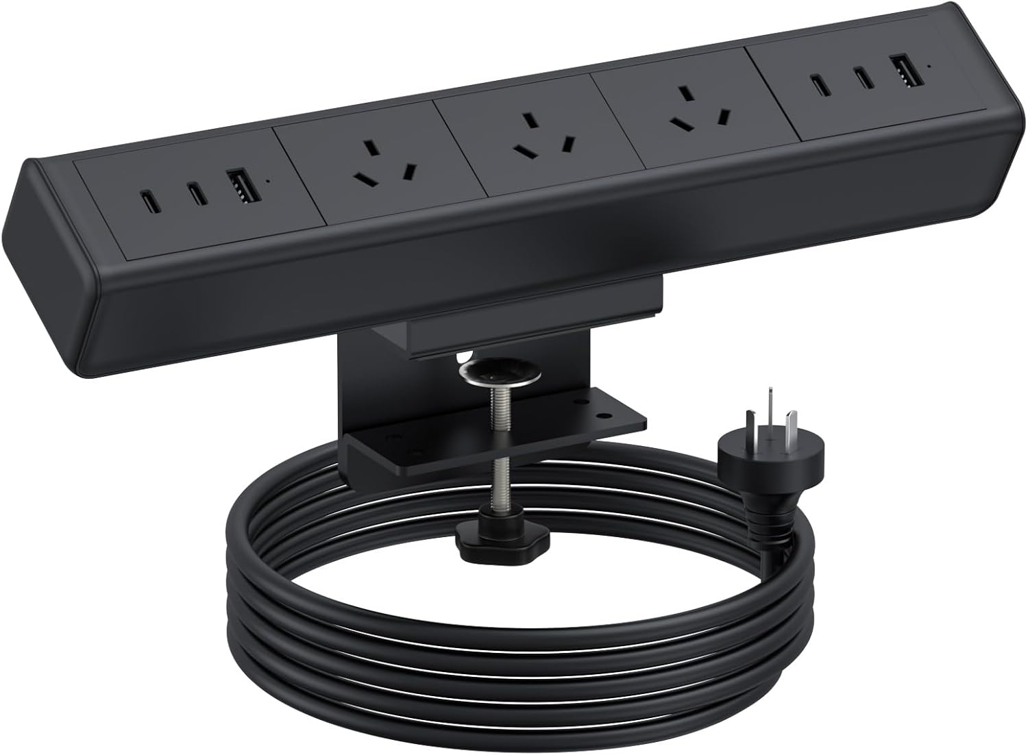 Desk Power Board with USB, Haiaoyyds Aluminium Alloy Clamp Powerboard - 3 Outlets, 6 USB Ports, 1.8M Cable, Desktop Mounted Power Strip for Home, Office, Workspace (White)