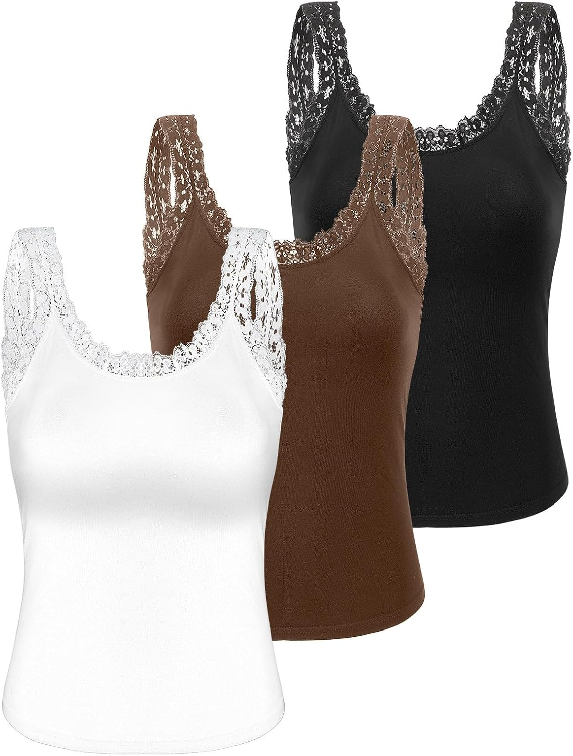 3PCS Lace Camisole Tank Tops Womens Cami Undershirt Sleeveless Ribbed Tank for Women
