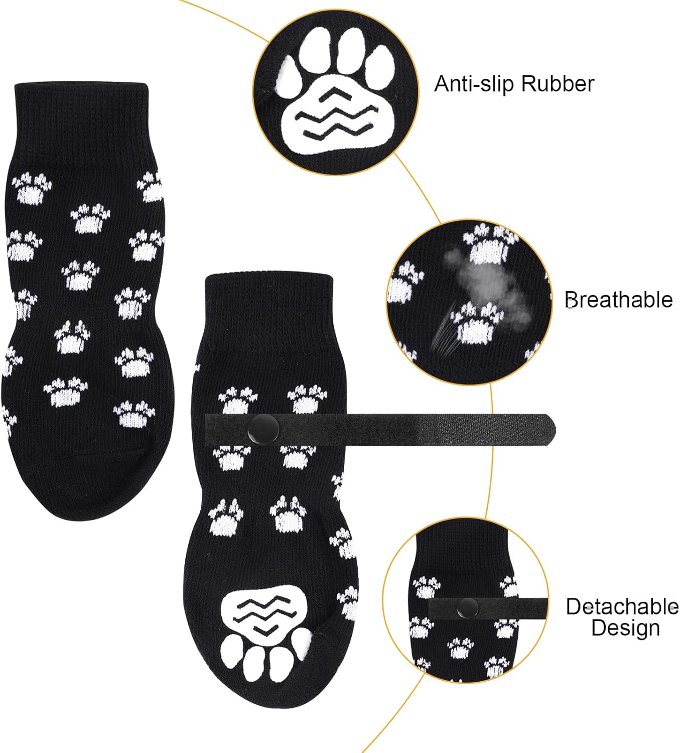 AUAUY 2 Pairs of Indoor Non-Slip Socks for Dogs, Soft Pet Protection, Non-Slip Socks Dog with Velcro Fastening, Hardwood Floors Indoors, Dog Socks for Small, Medium, Large Dogs, M image number 4