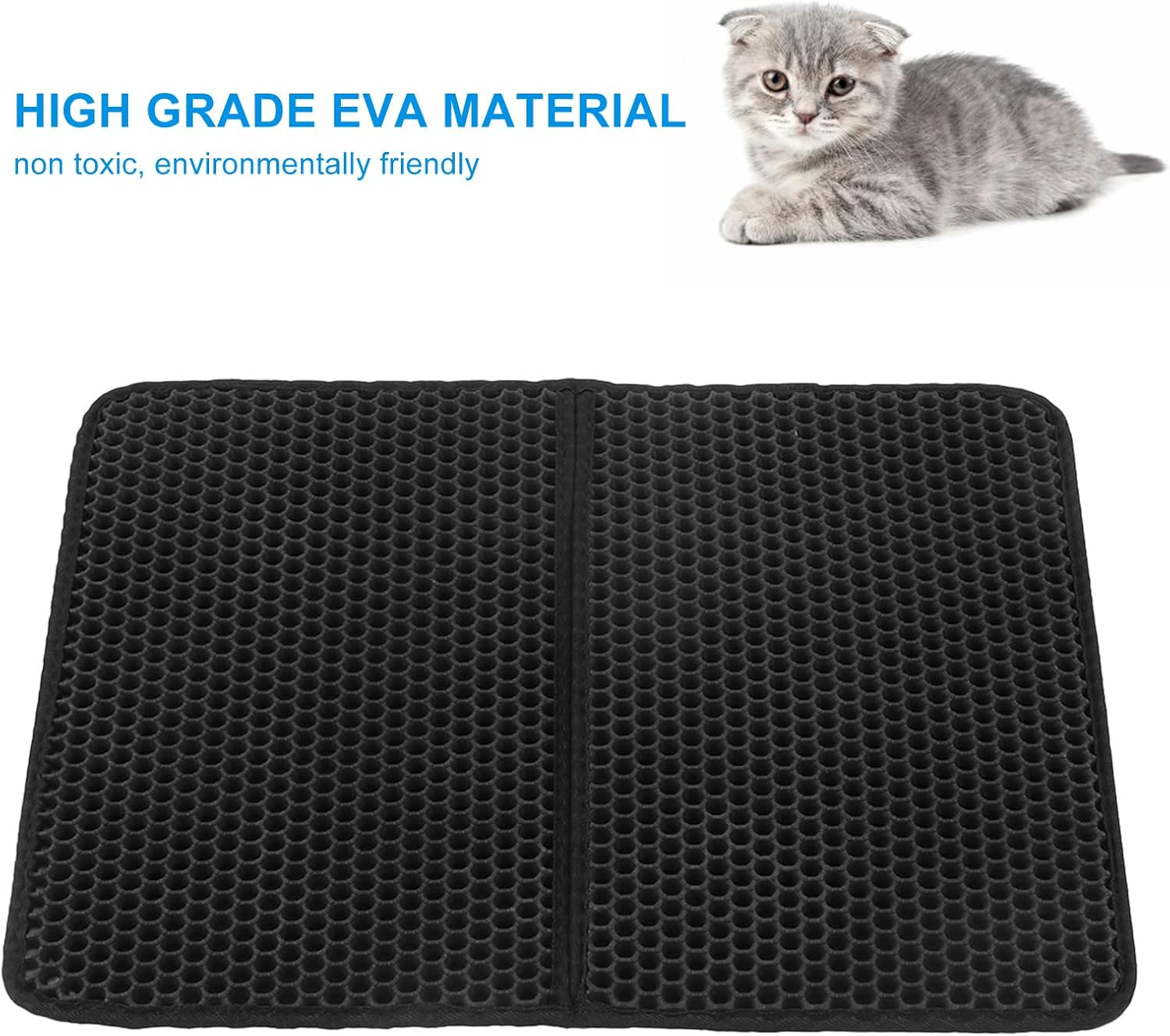 Cat Litter Mat, Double Layer Litter Box Mat,Double Layer Cat Litter Mat Waterproof 3D Holes Prevent Slipping Easy to Clean Cat Litter Trapping Mat image number 3