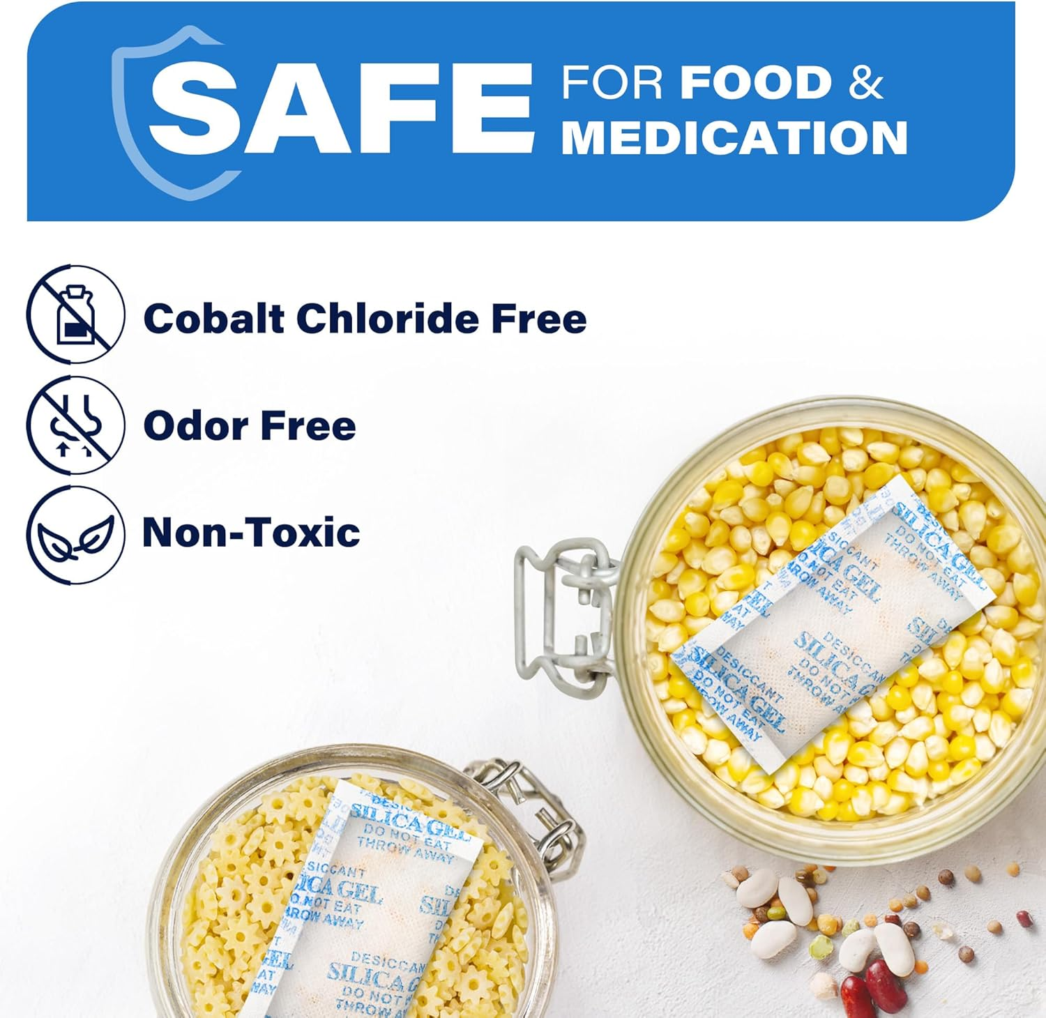 100Packs Mixed Indicating Silica Gel Packets, (3-50G) Rechargeable Desiccant Packets and Dehumidifier with Orange Color Indicating, Food Safe Silica Gel for Moisture Abosrber image number 5