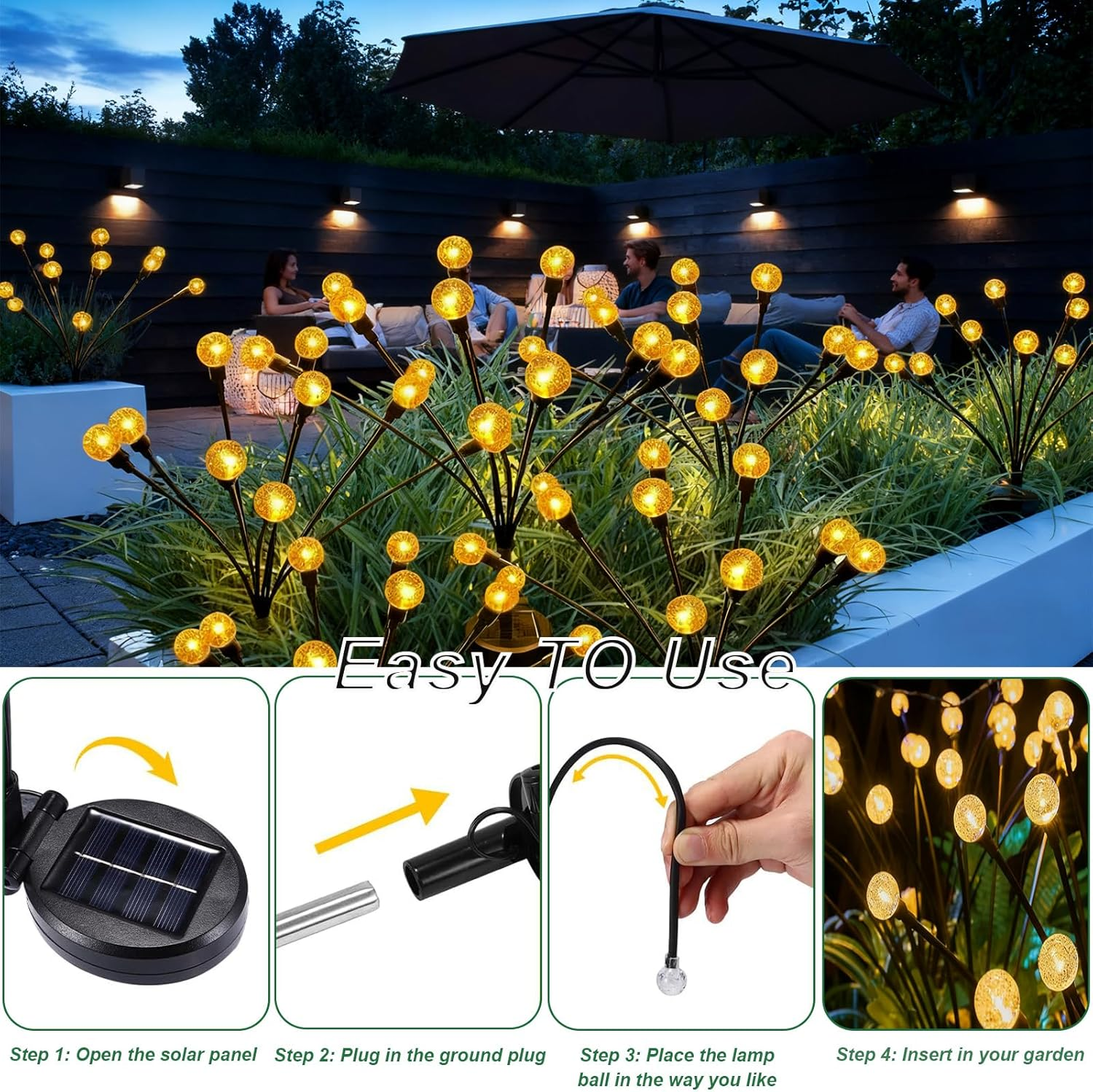Solar Garden Lights,40 LED Firefly Lights Crystal Ball Sway by Wind, Solar Lights Outdoor Waterproof for Christmas Landscape Decorations Yard Pathway Swaying Lights (4 Packs) image number 5