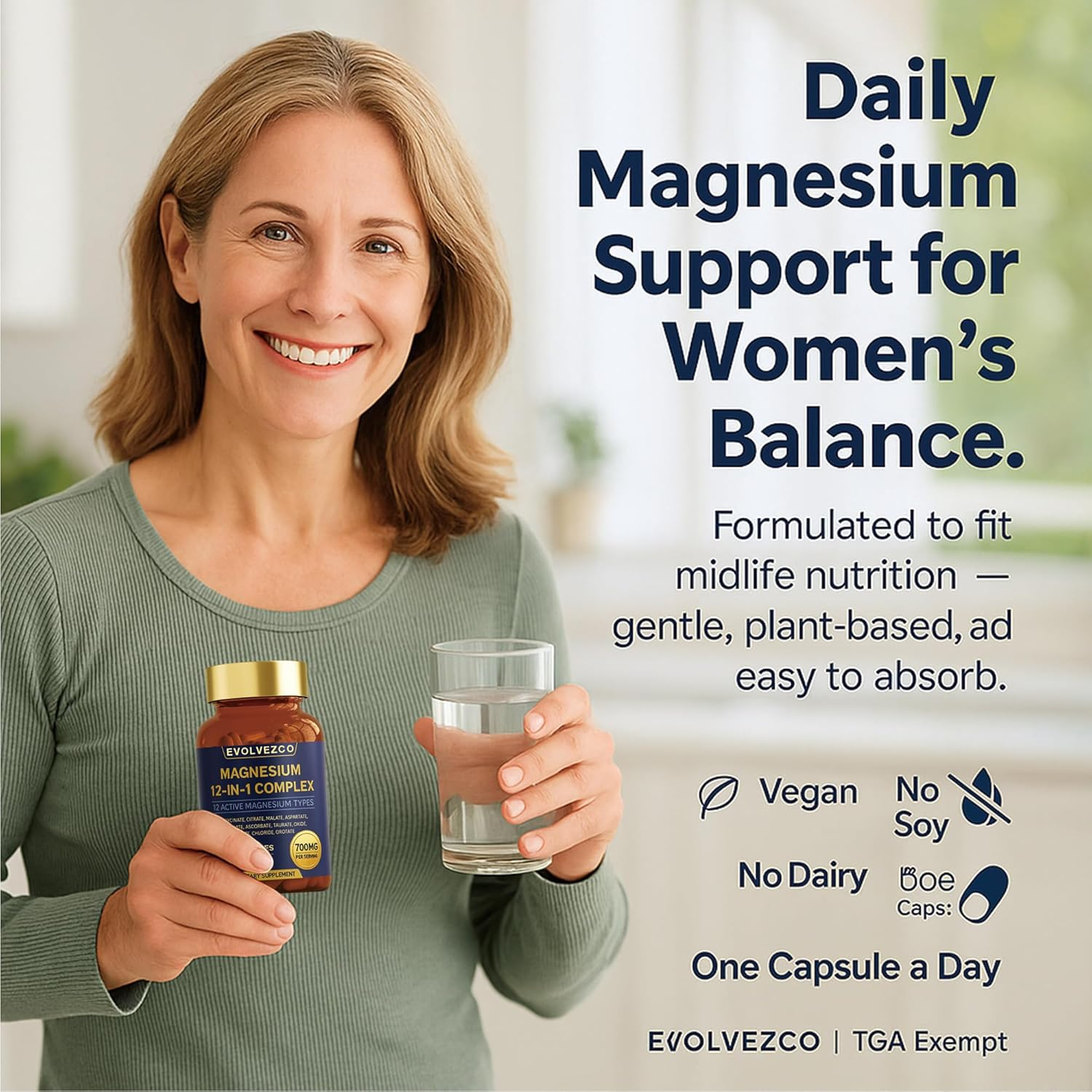 EVOLVEZCO Magnesium Glycinate 12-In-1 Complex &ndash; 700 Mg Total Magnesium Blend Providing 150 Mg Elemental Mg &ndash; 120 Vegan Capsules &ndash; High Absorption &ndash; Non-Gmo, Gluten-Free image number 5