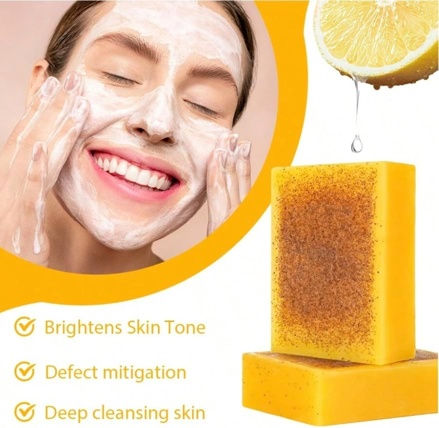 Lemon, Turmeric and Kojic Acid Soap Bar, 100G, Brightening, Face and Body Cleanser. image number 6