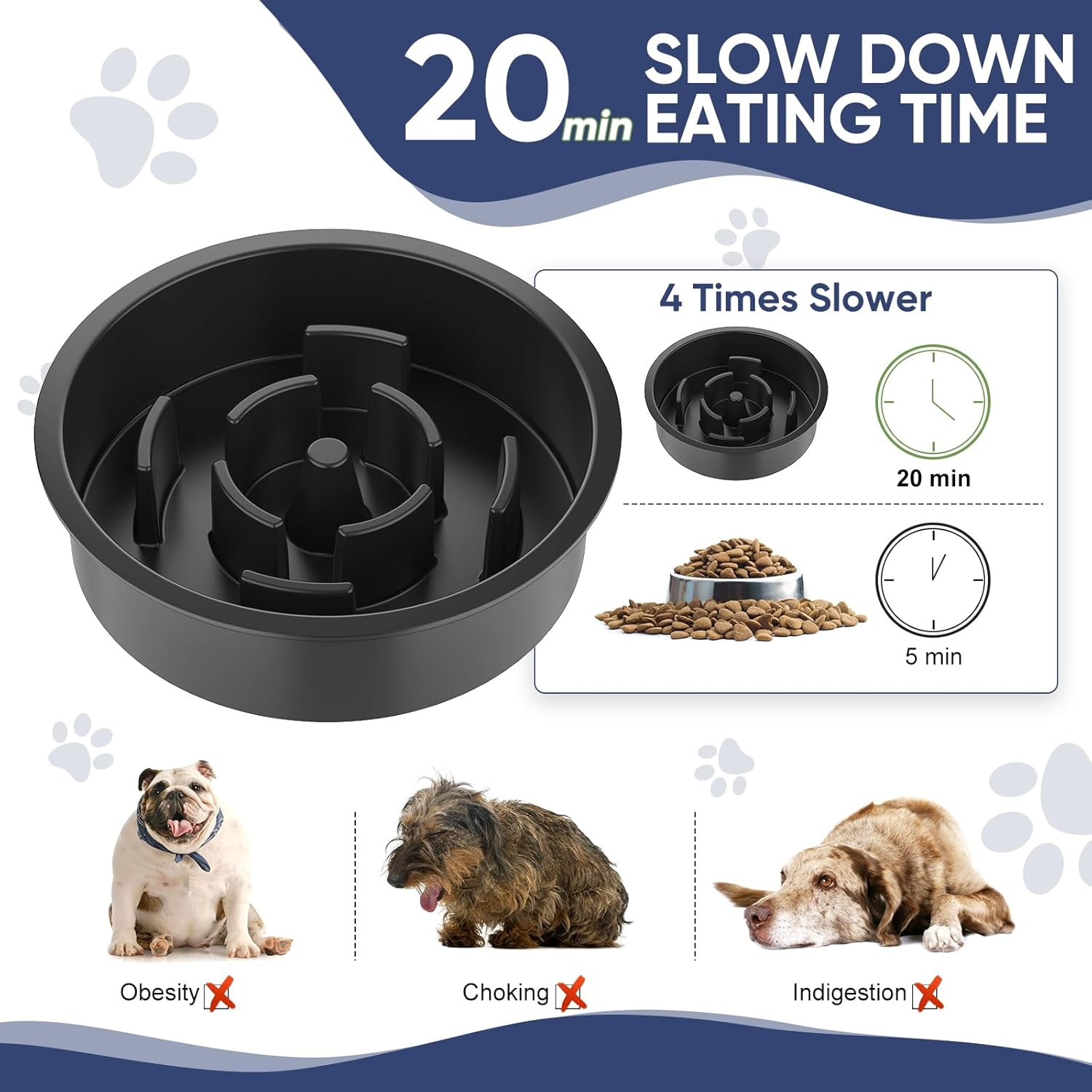 Slow Feeder Dog Bowl Stand - Elevated Dog Food and Water Bowl Set for Large Medium Sized, 4 Heights Adjustable, Non-Slip, Durable, Prevents Bloating & Improves Digestion Black image number 3