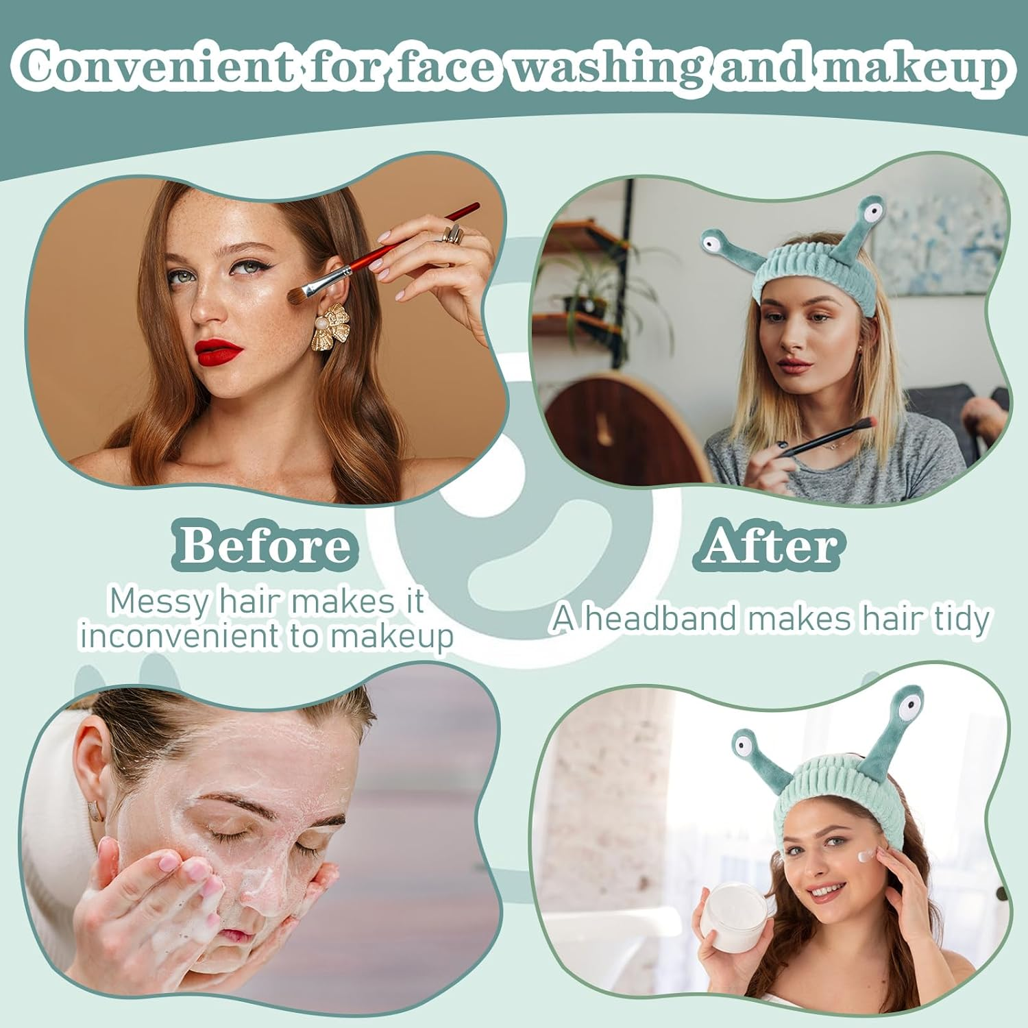 KFHENSOMR Hair Band Cosmetics Pack of 3 Spa Gadgets for Women Funny Make-Up Headband Skincare Accessories Headband Snails Gift Spa Headband Cute Soft Coral Fleece Skin Care Hair Band image number 6
