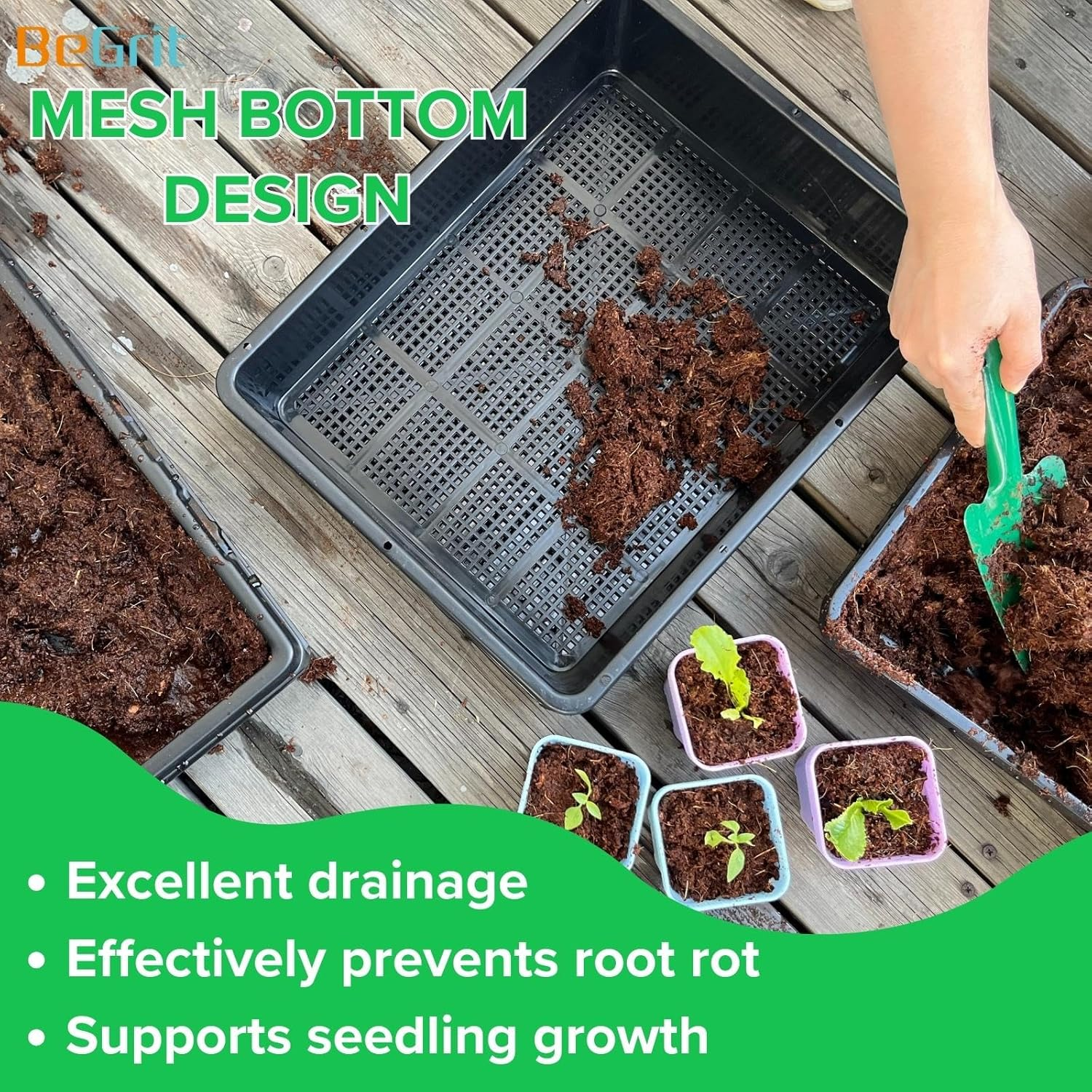 Begrit Seed Starter Trays 5-Pack 15X12 Inch Mesh Bottom Tray Plastic Plant Trays Garden Seedling Starter Kit for Plants,Microgreens,Soil Blocks,Wheatgrass,Hydroponic and Fodder Systems image number 1