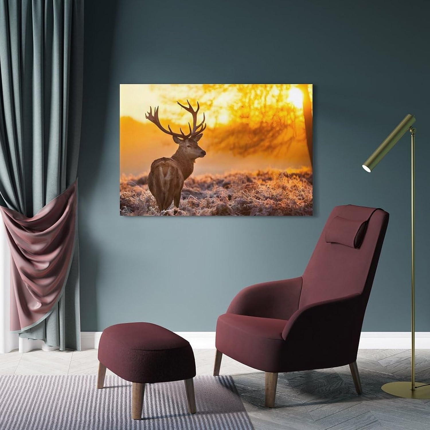 Deer Poster Canvas Painting Wall Art Picture Home Decor Print for Bedroom Living Room Dorm Study Bar Office 16X24Inch(40X60Cm) Frame-Style