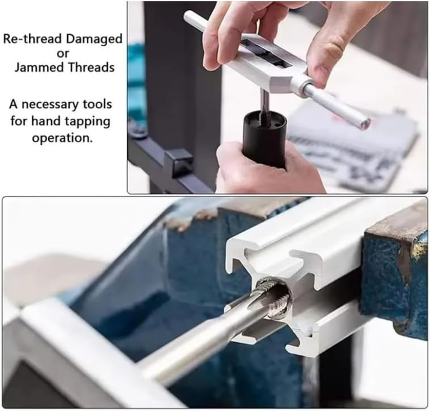 KEWAYO 8Pcs Metric Thread Tap Set, Tap Machine Hand Screw Thread Taps Set with M3-M12 Taps and Adjustable Wrench 1/16"-1/2", for Woodworking and Machinery Repair image number 6
