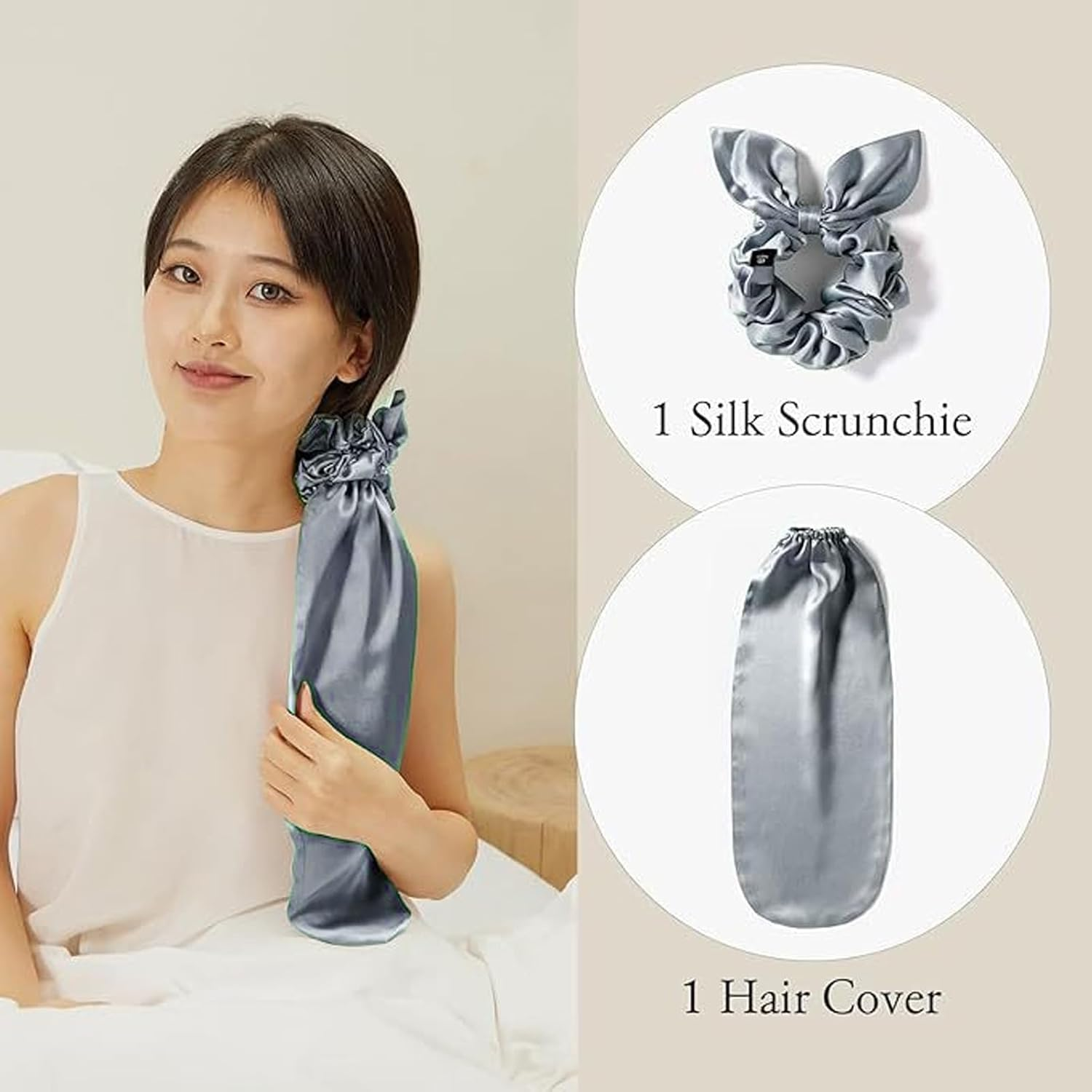 Alriedy Satin Hair Cap for the Night - 2-In-1 Sleep Cap & Headband | Silky Soft Bonnet for Sleeping for Long Hair, Curls & Straight Hair | Anti-Frizz & Non-Slip (Light Blue) image number 6