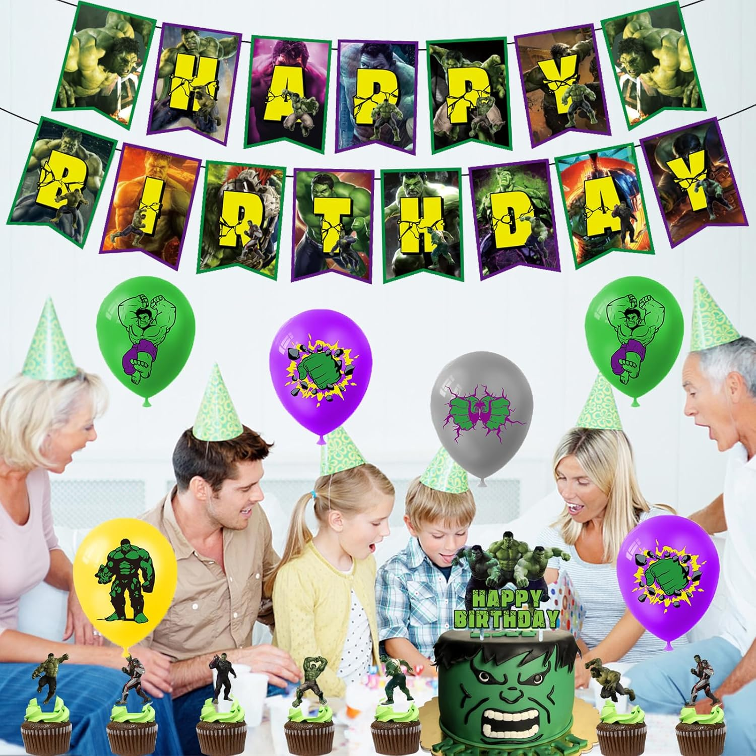 Hulk Birthday Party Decoration - Green Cartoon Balloon, Birthday Garland, Cake Topper image number 4