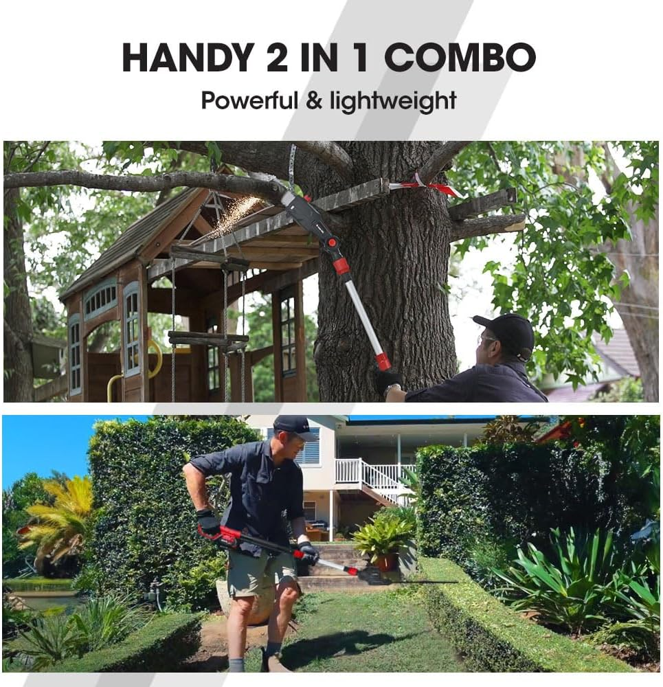 Baumr-Ag 20V SYNC Cordless Pole Saw & Hedge Trimmer Combo, 8 Inch Chainsaw Pruner, Telescopic Handle, with Battery and Charger Kit