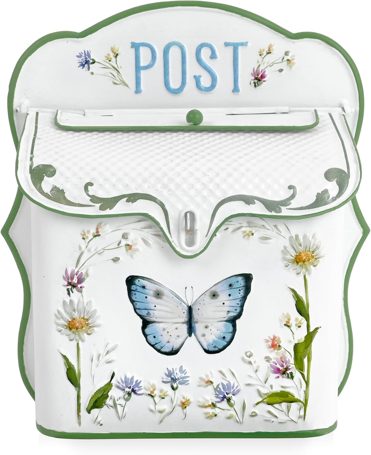 Z&sup2; Belladecor Mailbox Wall Mount Mailboxes for outside Vintage Mail Boxes for House outside Metal Drop Box Antique Style Nostalgic Charm Home Decorative, Butterfly Pattern, White