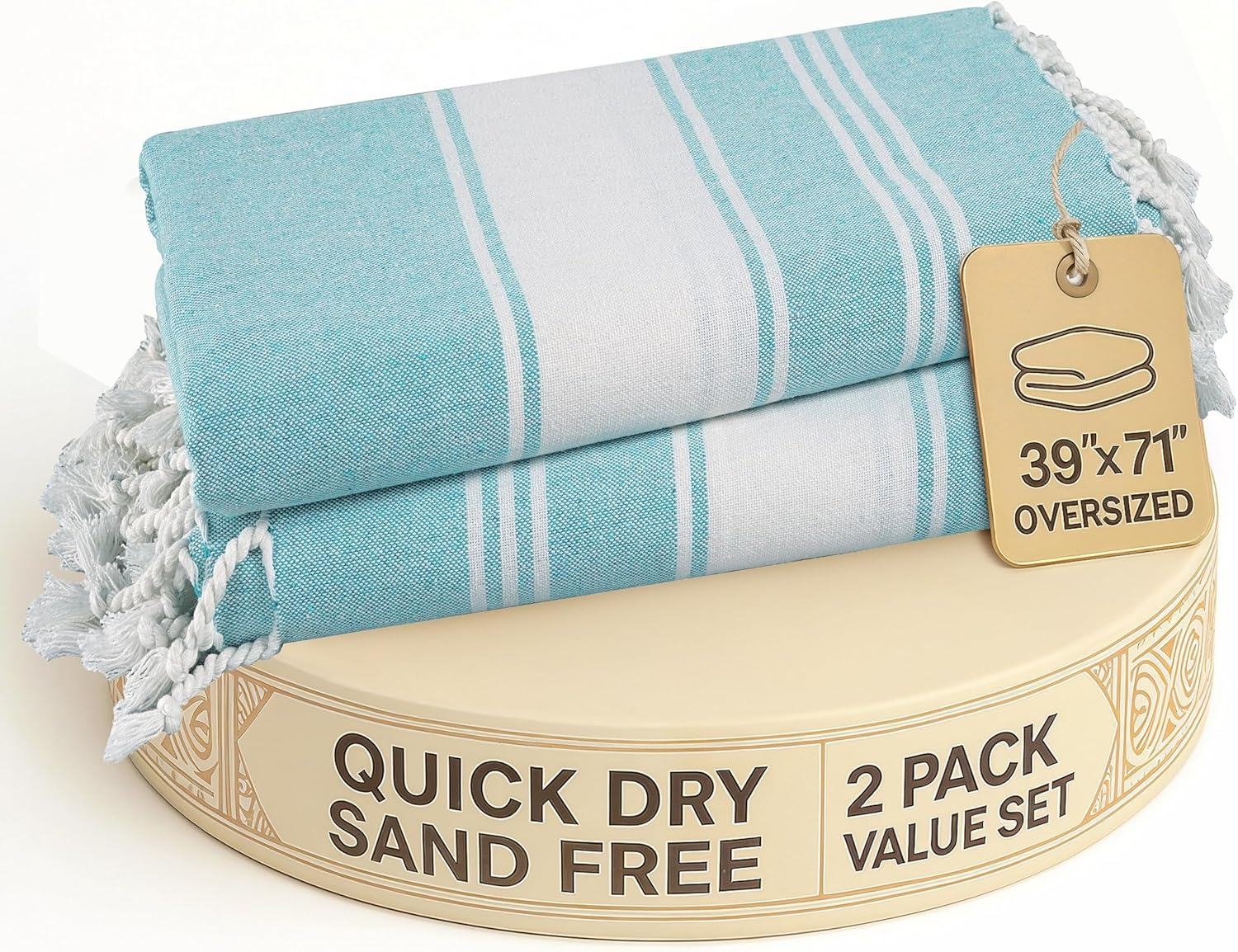 LANE LINEN Beach Towel 2 Pack, Oversized Beach Towel 39"X71", Lightweight Beach Essentials for Women, Large Pool Towel, Absorbent & Quick Dry, Sand Free Beach Towel - Aqua image number 6