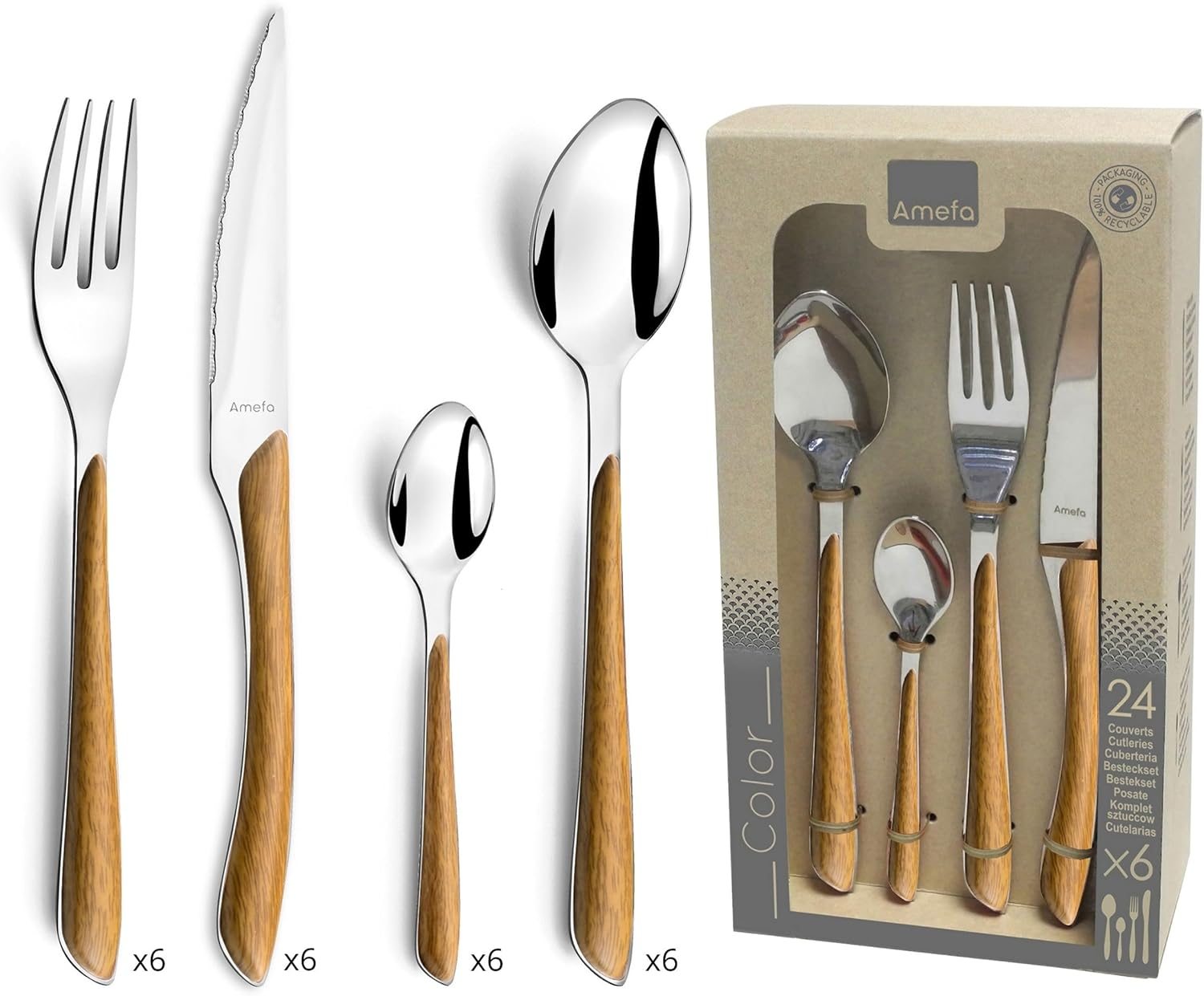 Amefa ECLAT Nature - Light Wood 24-Piece Household Set - Bois Noir image number 5