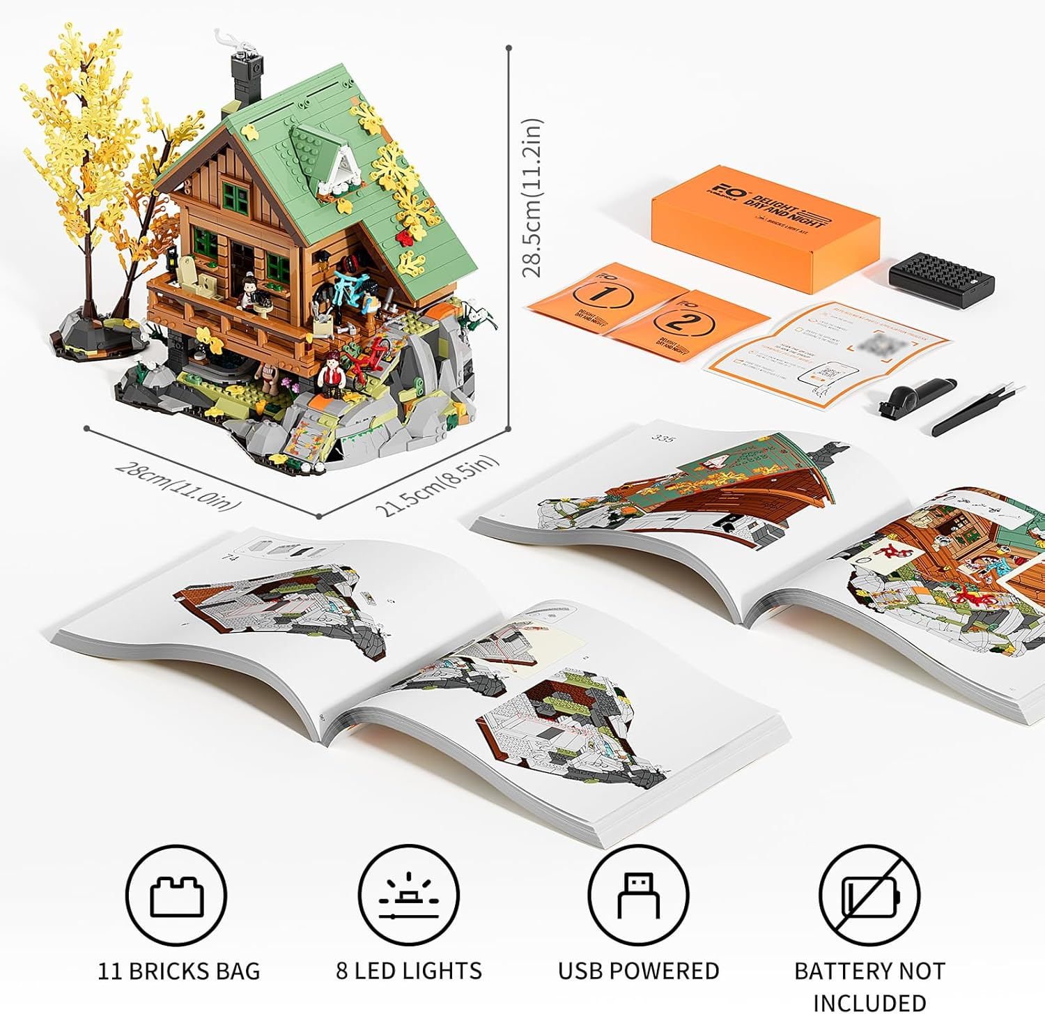 FUNWHOLE Mountain-Cabin House Lighting Building-Bricks Set - Friends Mountain House and Treehouse Collection LED Light Building Set 2255 Pcs for Adults and Teen image number 6