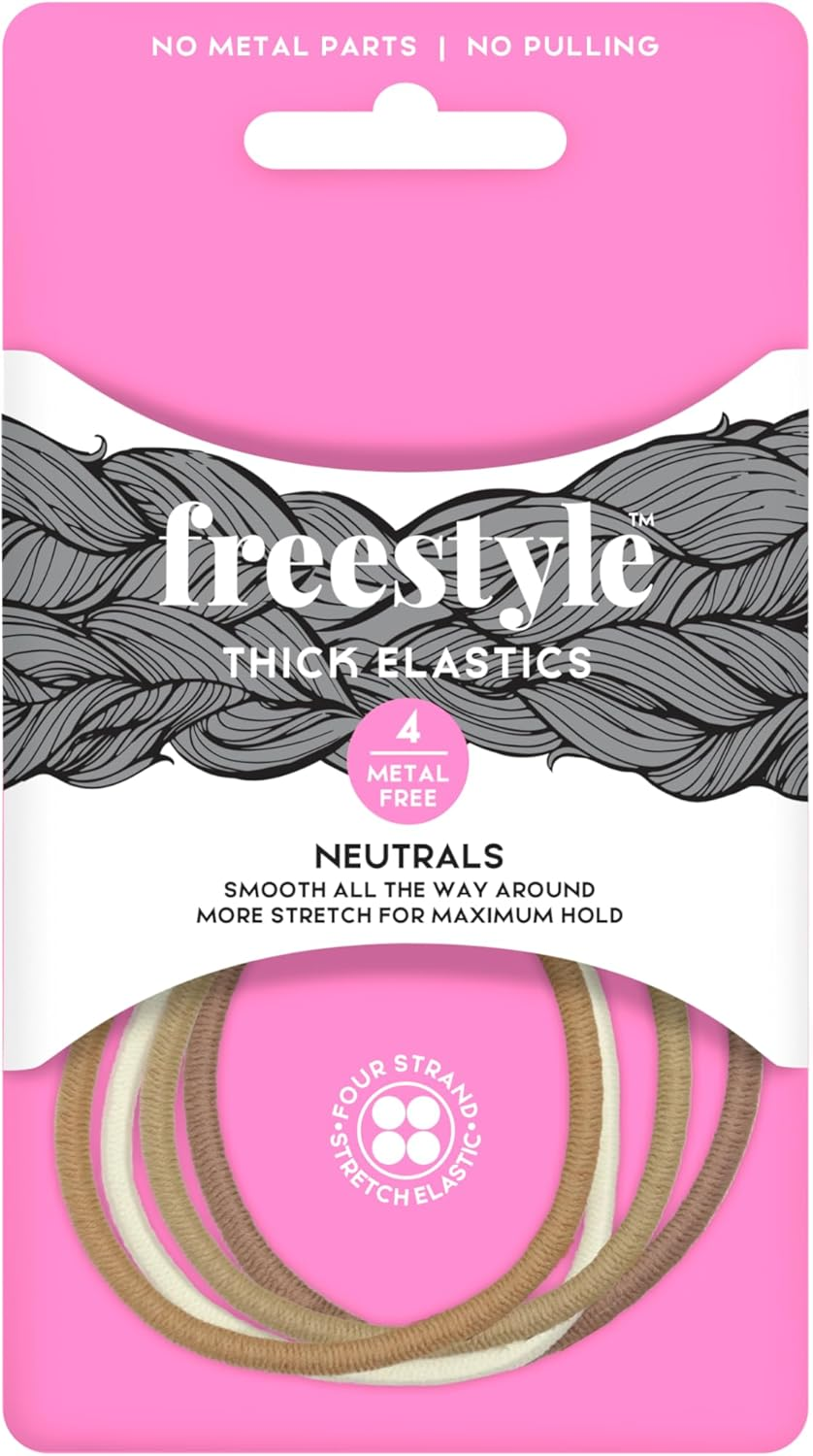 Freestyle Thick Metal Free Hair Tie, Black (4-Pieces)