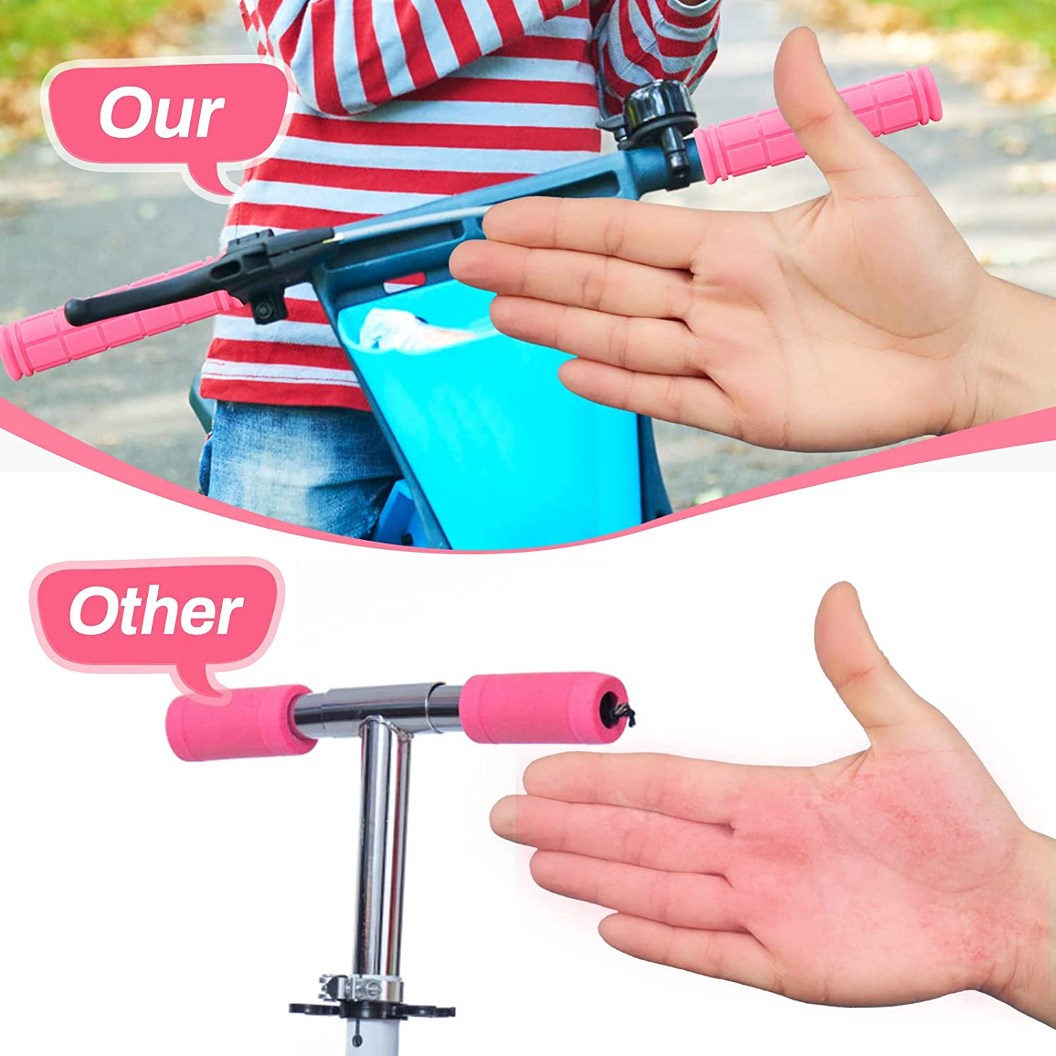 Coolrunner Bike Handlebar Grips, Bicycle Grips for Kids Girls Boys, Non-Slip Rubber Mushroom Grips for Scooter Cruiser Seadoo Tricycle Wheel Chair Mountain Road Urban Foldable Bike MTB BMX - Blue image number 4