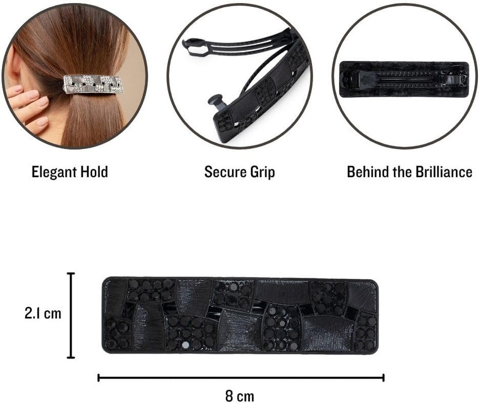 Radhu & Kabby Metal Barrette Hair Clip for Women | Stylish French Hair Barrettes for Girls | Durable Hair Clips | Matte Black Colour with Crystal Embellishments | One Piece image number 4