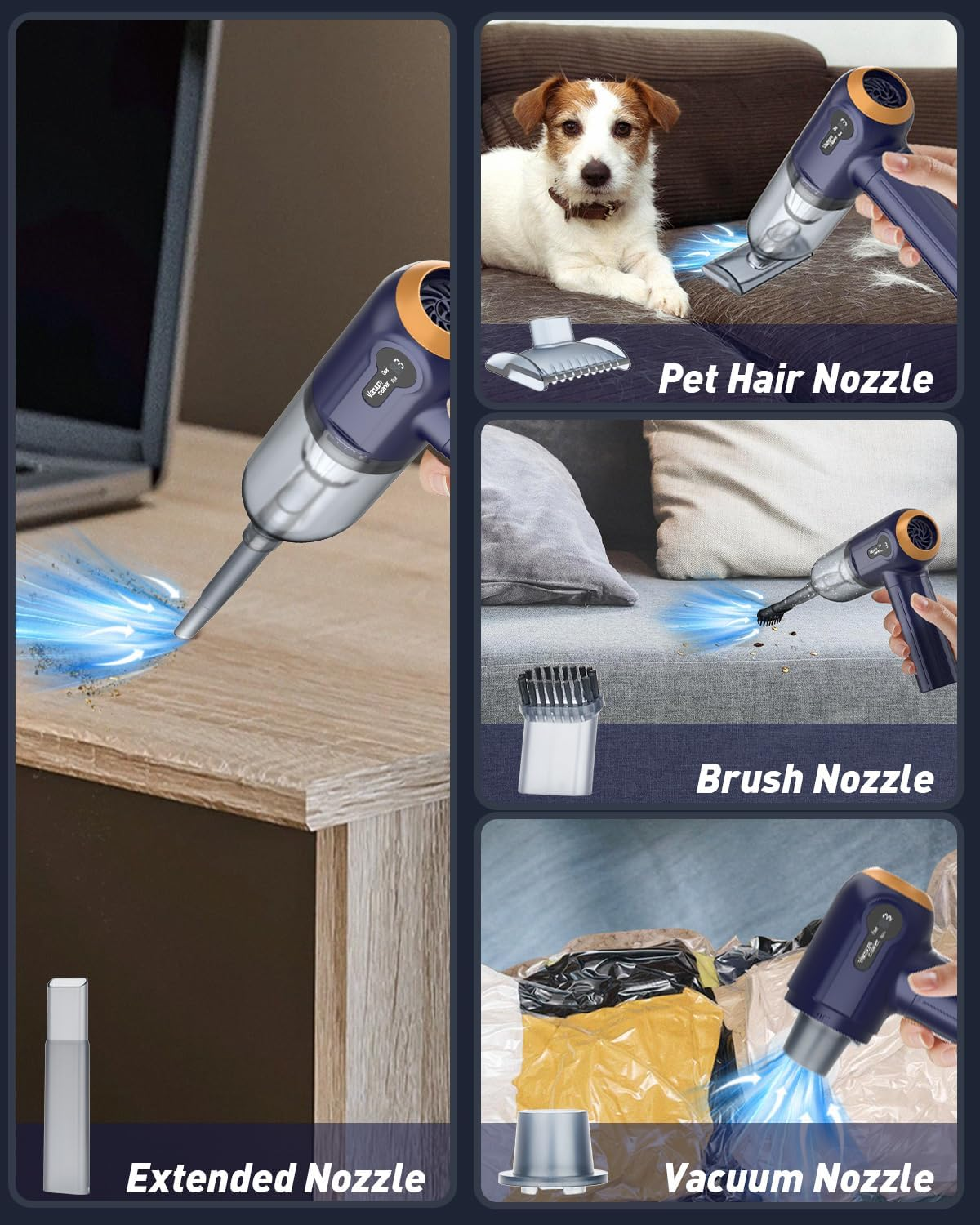 Musclez Car Vacuum Cleaner, 15000PA Mini Portable Handheld Car Vacuum Rechargeable Dust Buster, Wireless Air Blower, LED Display Powerful Cordless Vacuum Cleaner for Home Pet Hair Office(Blue Gray) image number 1