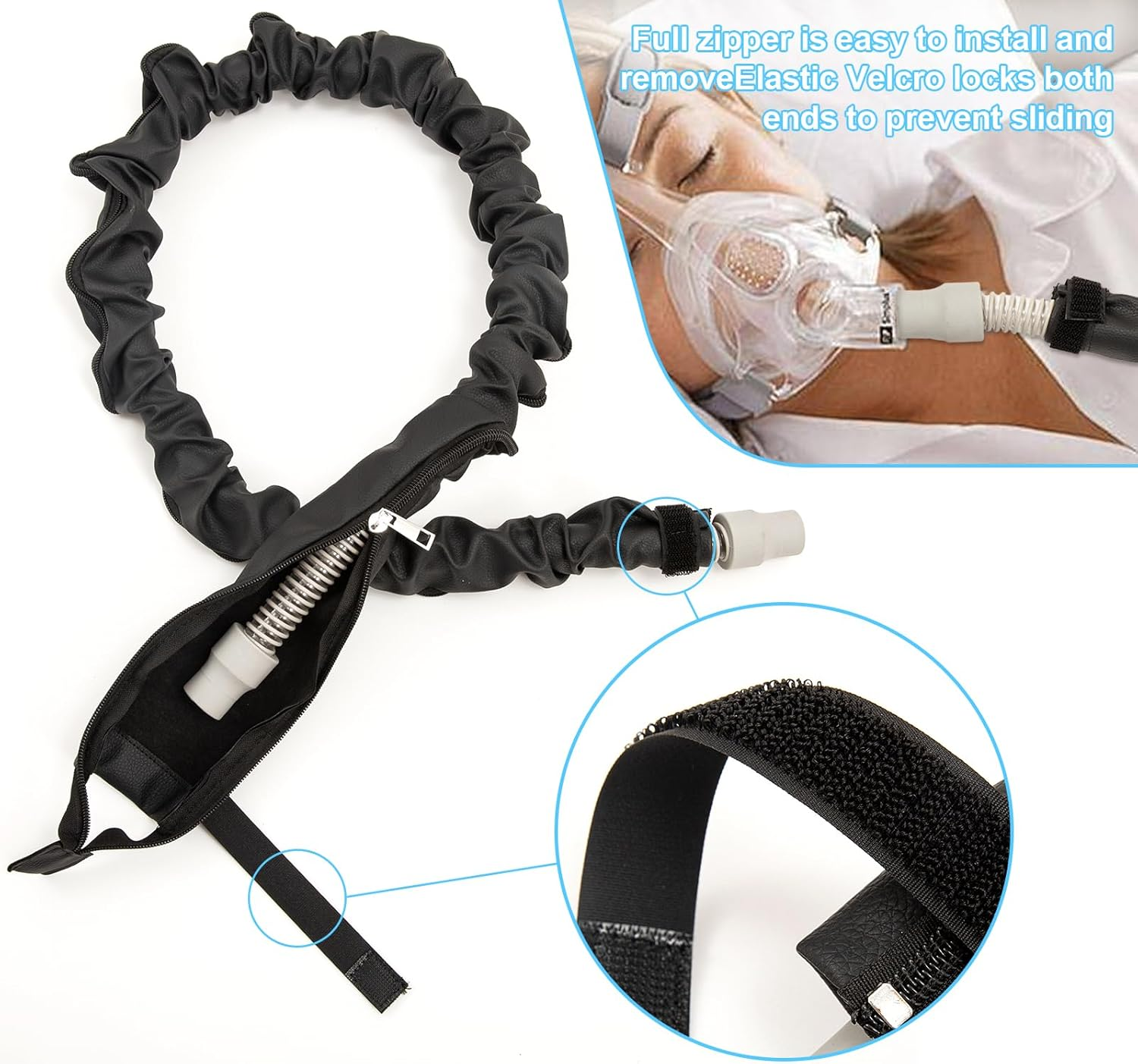 6.3Ft CPAP Hose Cover for Resmed Climatelineair Airsense 10 & 11, Cat Proof CPAP Tube Cover, Full Zippered Insulator Wrap Prevent Rainouts CPAP Hose Cover, Double-Sided Hose Wrap for Heated Tubing