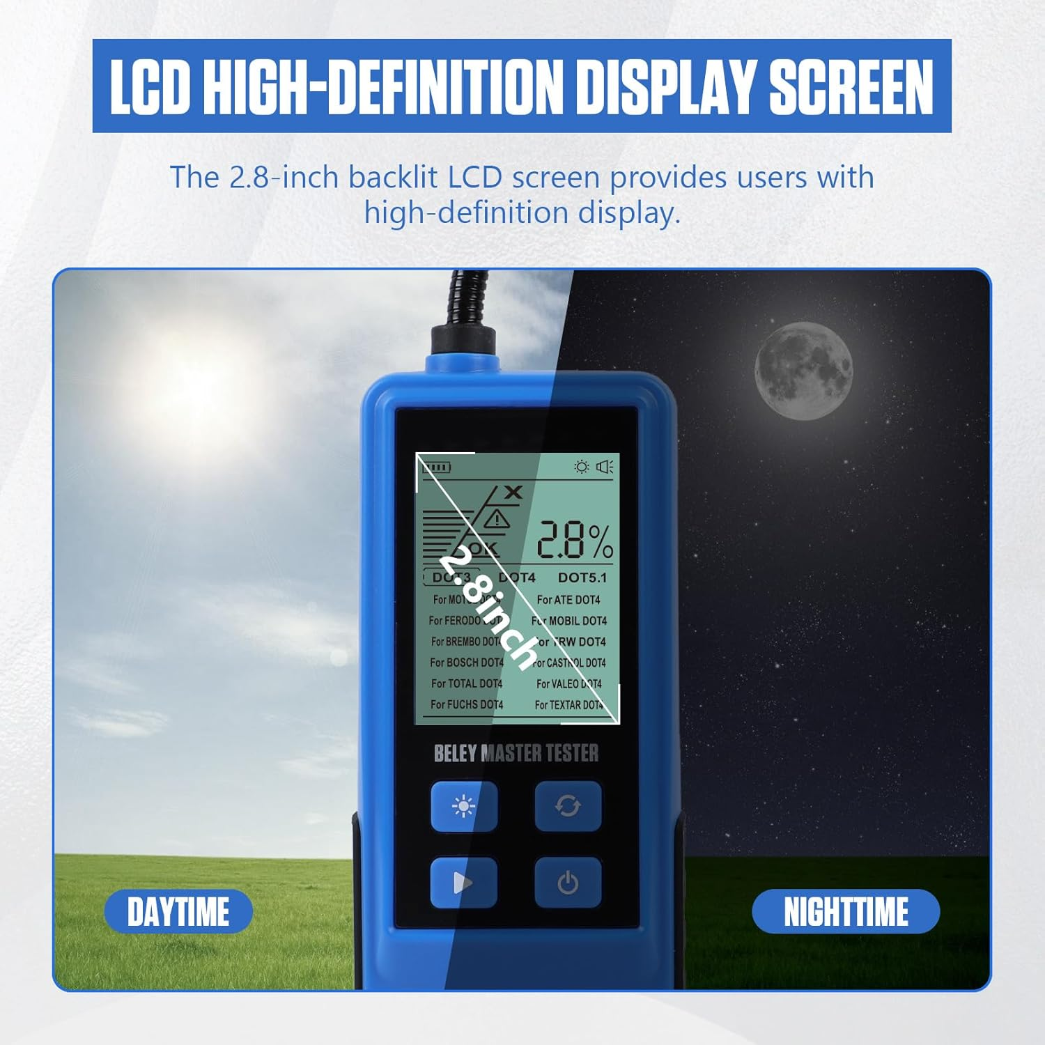 Car Brake Fluid Tester for DOT3 DOT4 DOT5.1 Brake Fluid Tester Boiling Point 2.2 Inch Ecran Backlight Tester Brake Fluid with High Sensitivity Test Probe 710 Mm