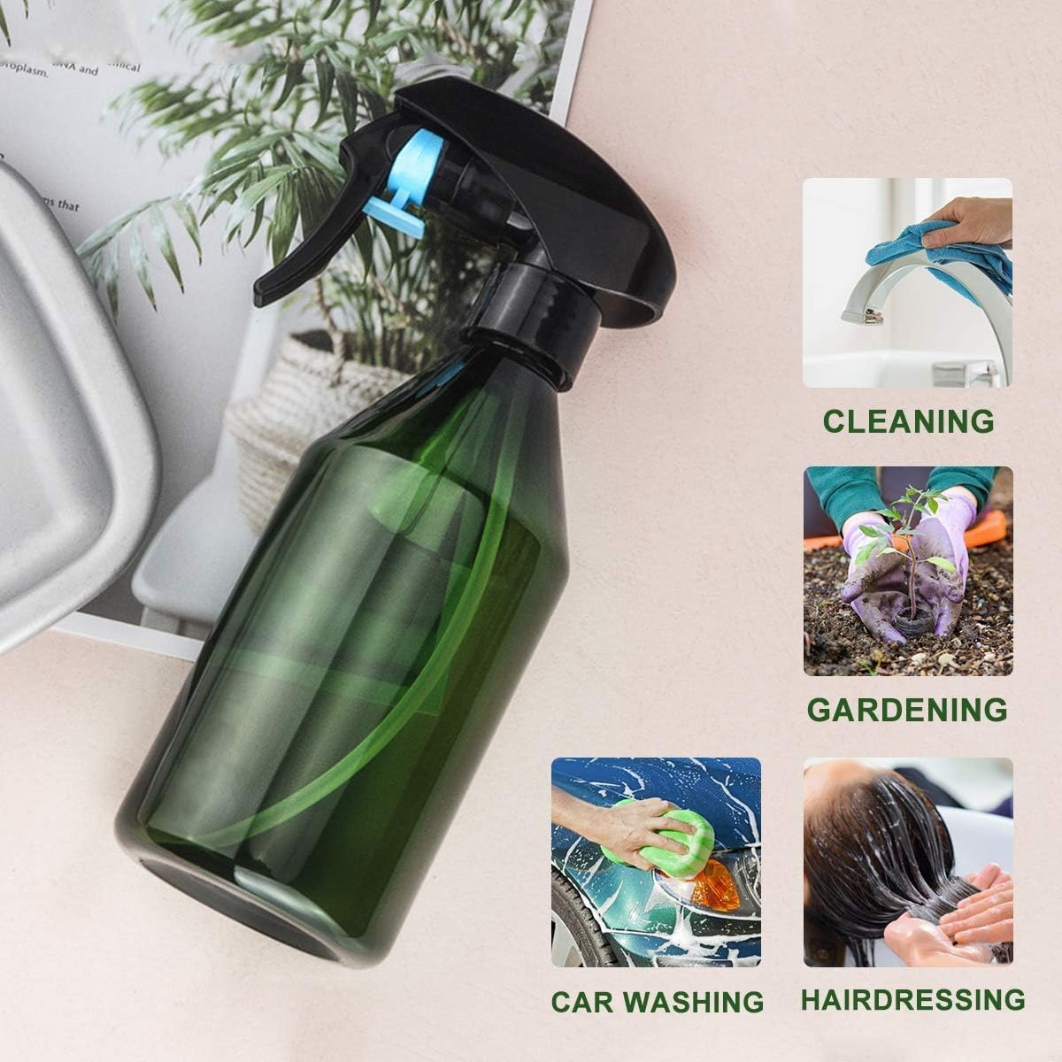 2 Pcs Plant Mister Spray Bottle,Reusable Garden Spray 300Ml/10 Oz Water Spray Bottle,For Gardening Cleaning Solution with Top Pump Trigger Water(Green)