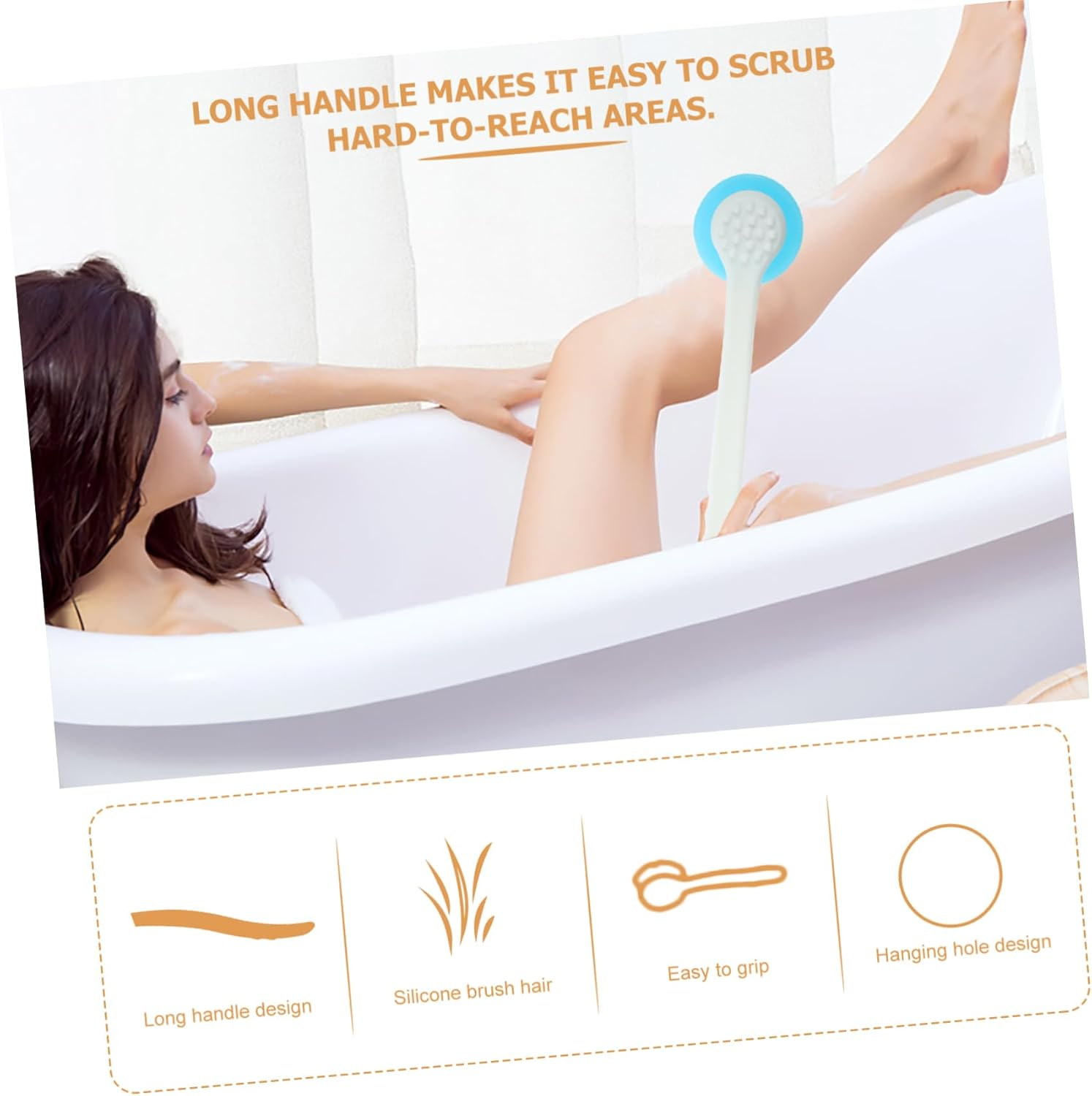 HAPINARY Shower Brush Long Handle Brush anti Bath Silicone Bath 360 Degree Rotary Deep Rub image number 2