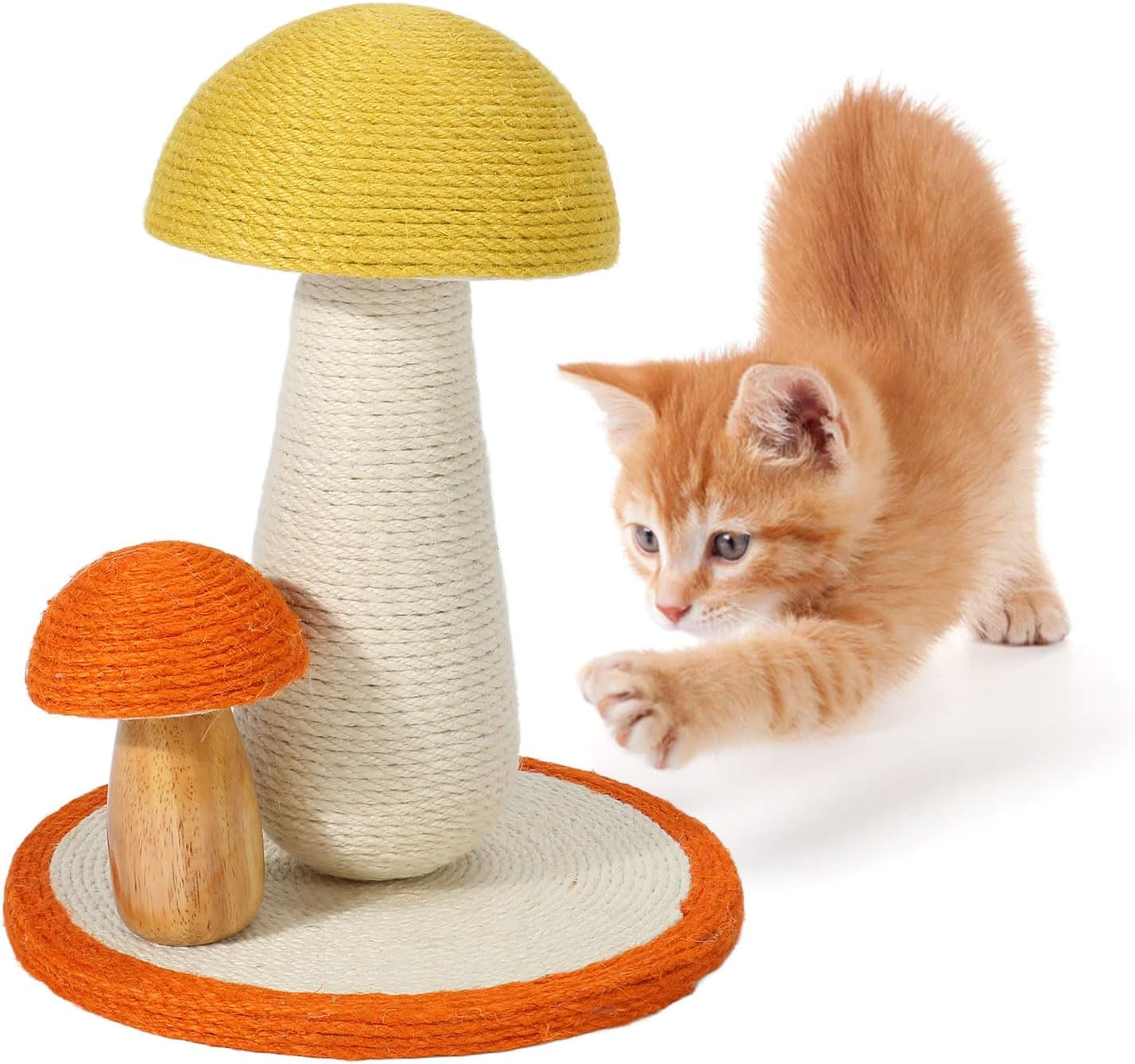 Cat Scratching Post,Mushroom Tall Cat Scratcher Featuring, Claw Grinding Interactive Mushroom Shape Sisal Kitten Climbing Scratcher for Indoor