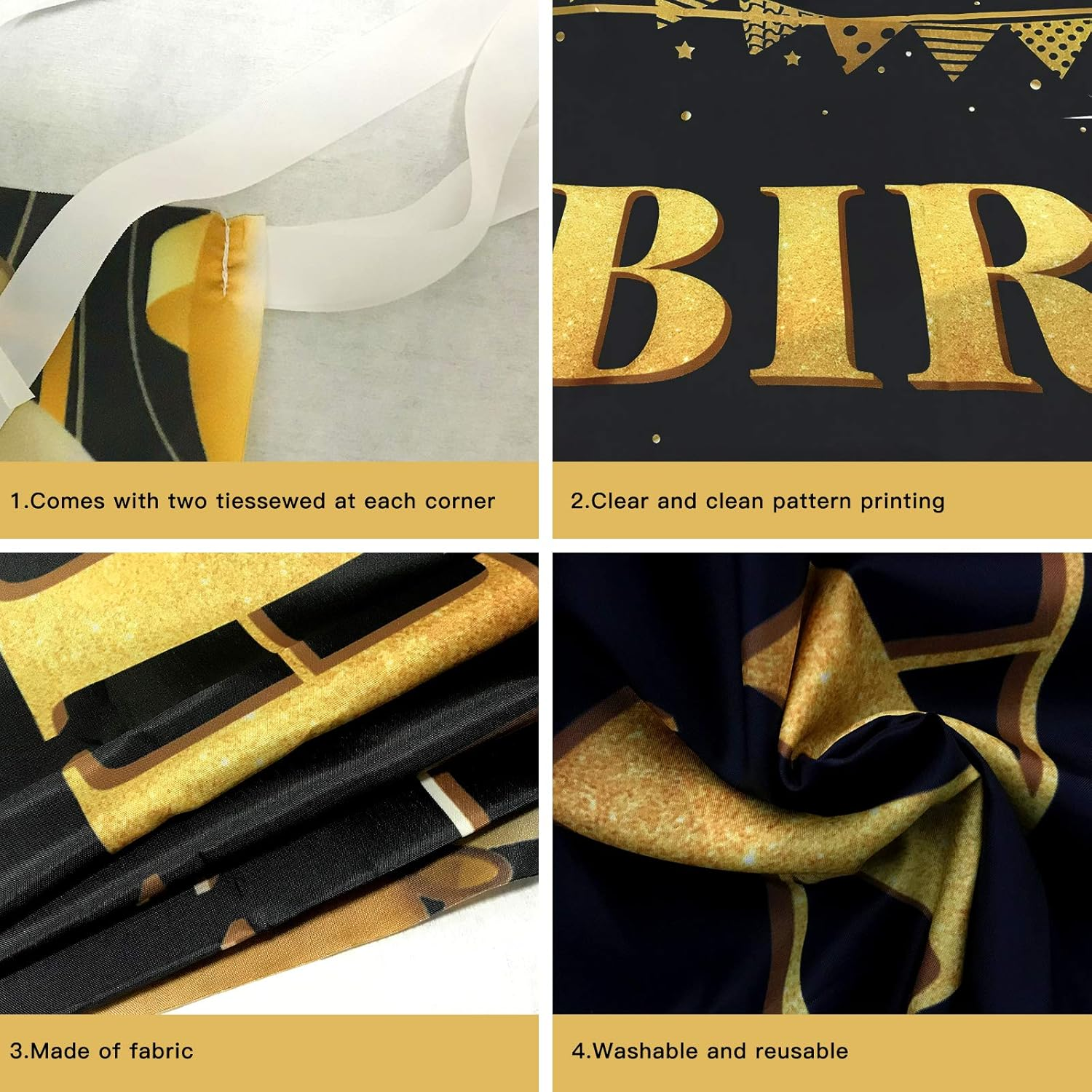 Large Happy 16Th Birthday Decoration Banner, Black and Gold Happy 16Th Birthday Banner Sign, 16Th Birthday Party Decorations Supplies(9.8X1.6Ft) image number 2