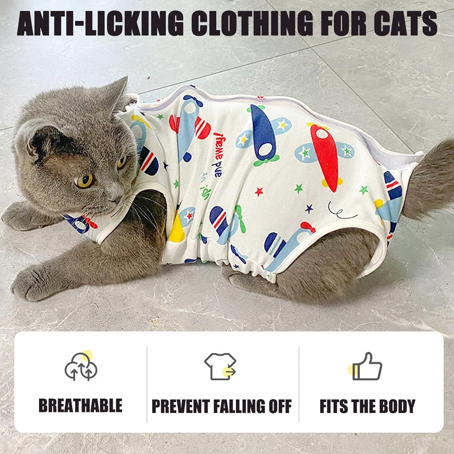 BDSHUNBF 2 X Cat Bodysuit after Surgery Recovery Suit, Cat Bodysuit for Cat Surgery, Cat Clothing, Anti-Leaking, Ideal for Post-Operative Recovery image number 4